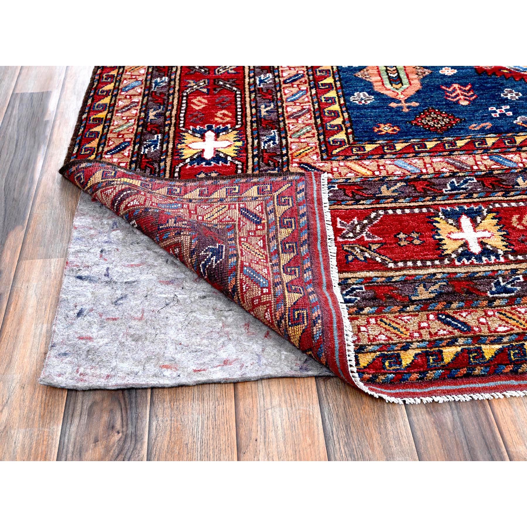 10'2"x10'2" Yale Blue, Afghan Ersari with Turkish Knot, Caucasian Design Revival, Vegetable Dyes, Hand Knotted, Soft and Vibrant Wool, Square, Oriental Rug Sh566