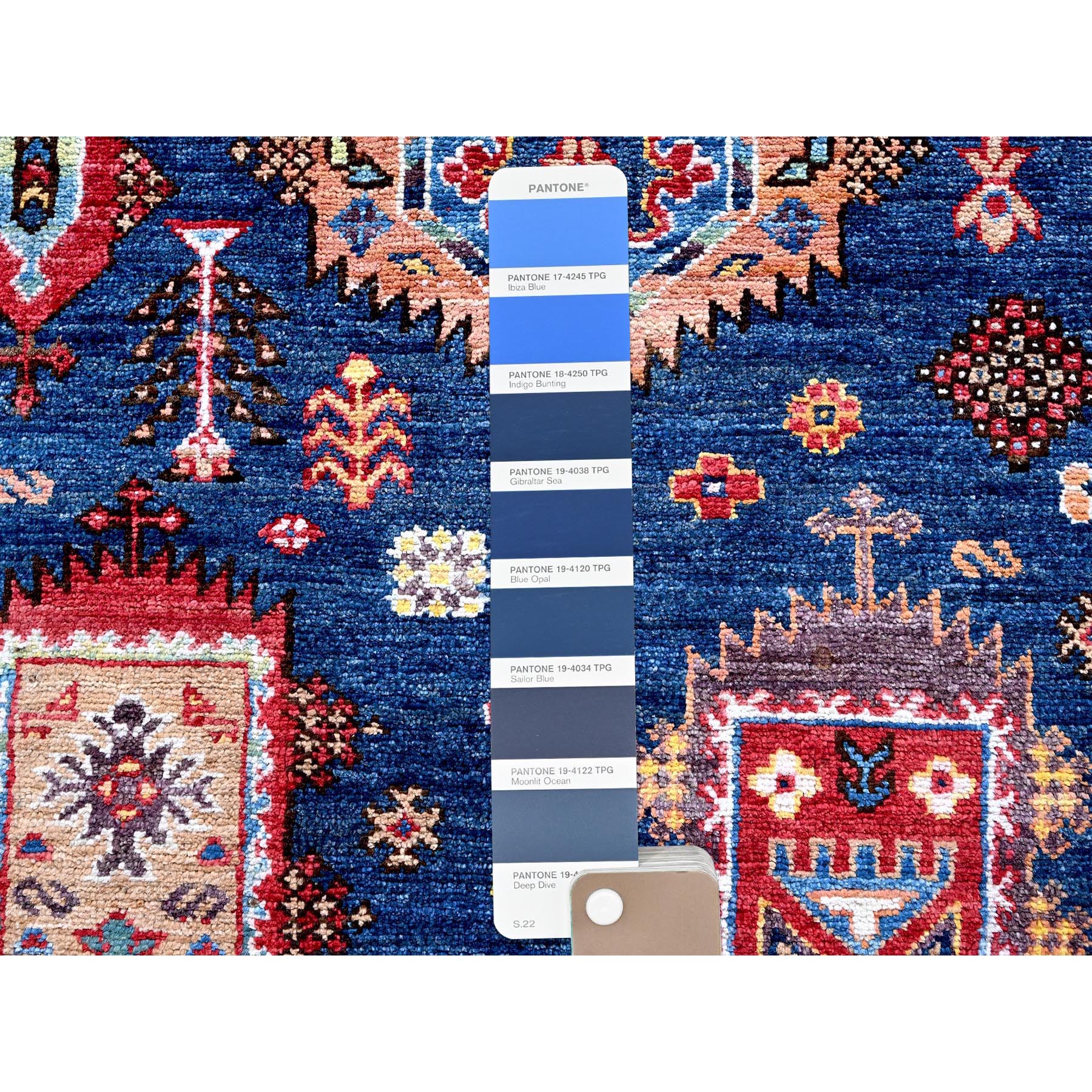 10'2"x10'2" Yale Blue, Afghan Ersari with Turkish Knot, Caucasian Design Revival, Vegetable Dyes, Hand Knotted, Soft and Vibrant Wool, Square, Oriental Rug Sh566