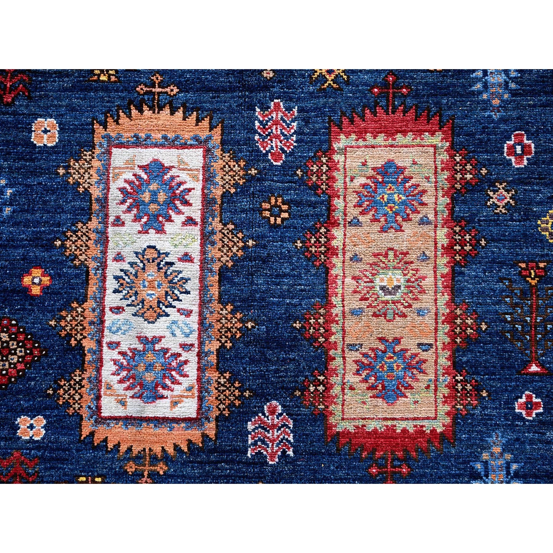 10'2"x10'2" Yale Blue, Afghan Ersari with Turkish Knot, Caucasian Design Revival, Vegetable Dyes, Hand Knotted, Soft and Vibrant Wool, Square, Oriental Rug Sh566