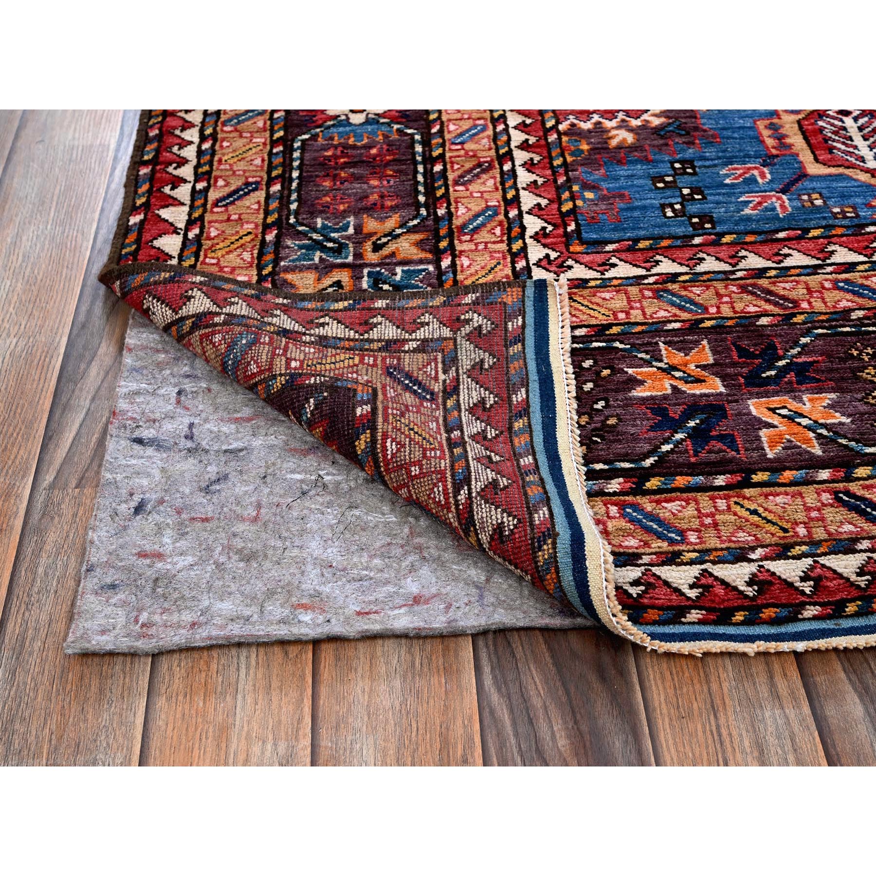 8'3"x9'6" Bayern Blue, Afghan Ersari with Turkish Knot, Caucasian Design Revival, Vegetable Dyes, Densely Woven, Hand Knotted, 100% Wool, Oriental Rug Sh567