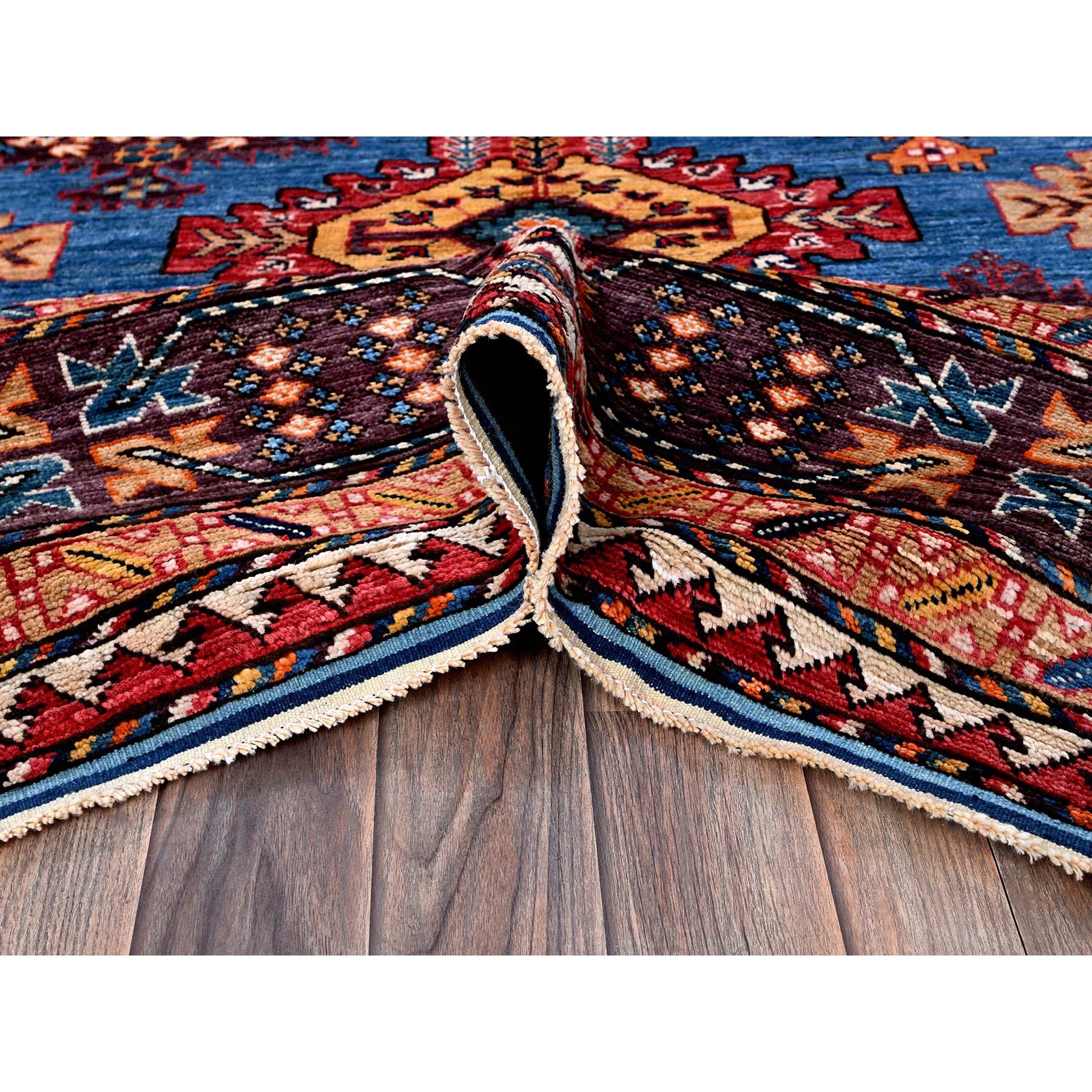 8'3"x9'6" Bayern Blue, Afghan Ersari with Turkish Knot, Caucasian Design Revival, Vegetable Dyes, Densely Woven, Hand Knotted, 100% Wool, Oriental Rug Sh567