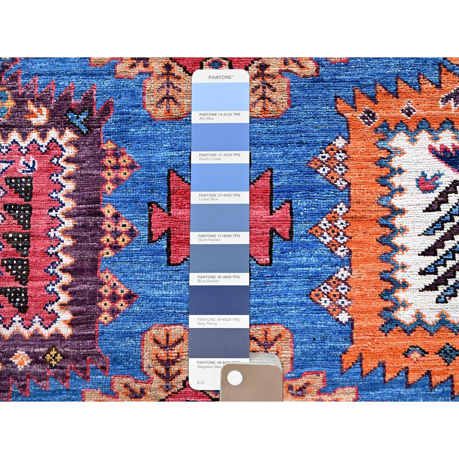 8'3"x9'6" Bayern Blue, Afghan Ersari with Turkish Knot, Caucasian Design Revival, Vegetable Dyes, Densely Woven, Hand Knotted, 100% Wool, Oriental Rug Sh567