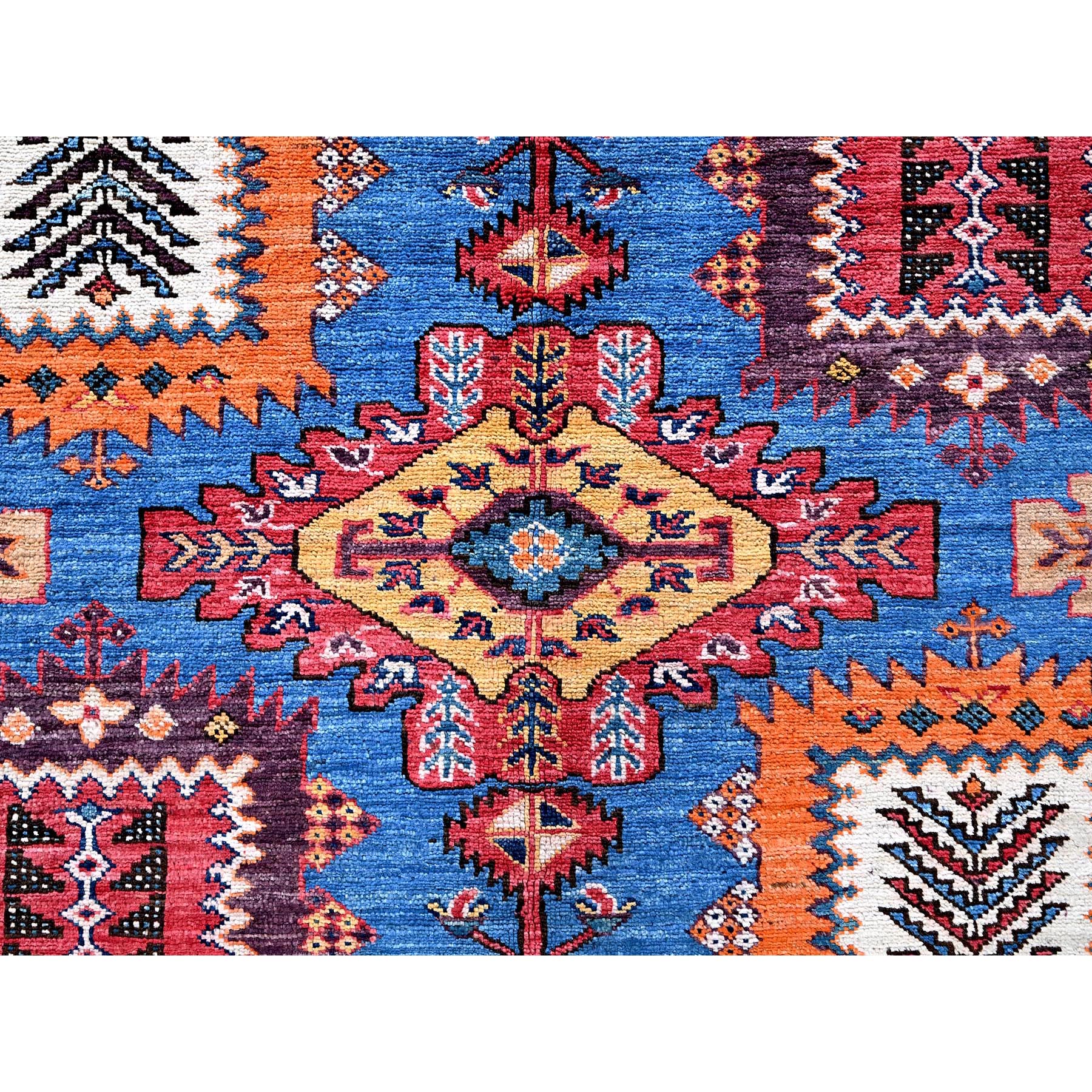 8'3"x9'6" Bayern Blue, Afghan Ersari with Turkish Knot, Caucasian Design Revival, Vegetable Dyes, Densely Woven, Hand Knotted, 100% Wool, Oriental Rug Sh567
