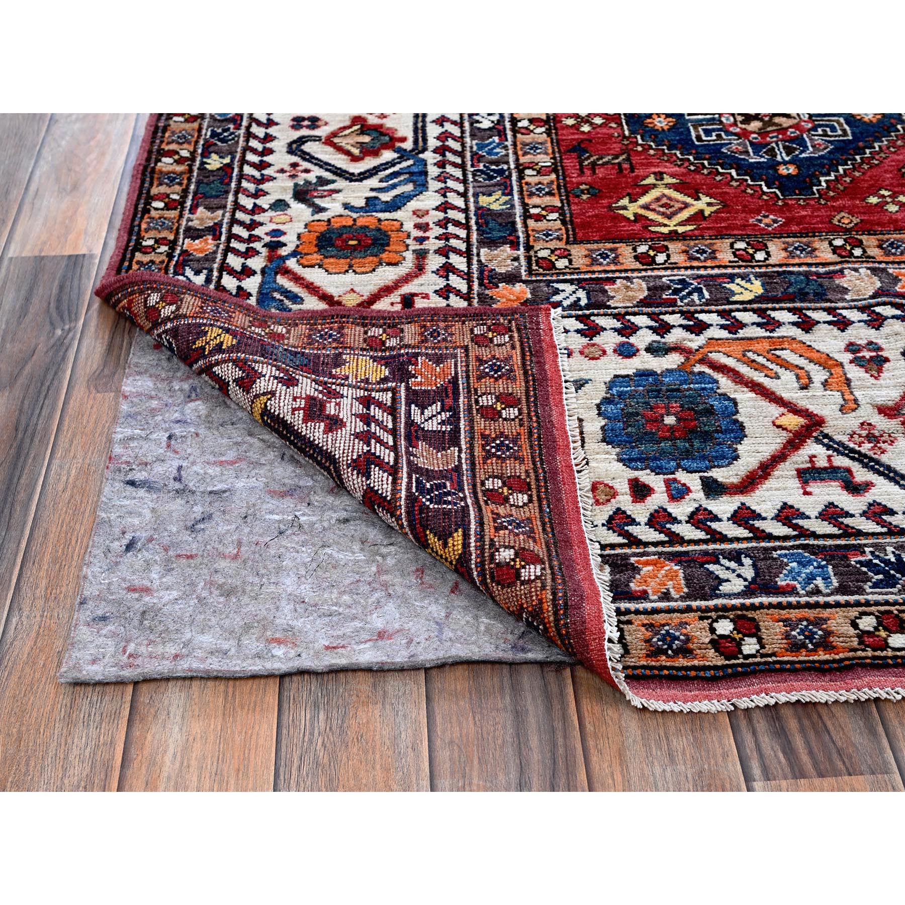 9'3"x11'7" Carolina Blue, Afghan Ersari with Turkish Knot, Caucasian Design Revival, Ancient Bird Figurines, Vegetable Dyes, Hand Knotted, Pure Wool, Oriental Rug Sh568