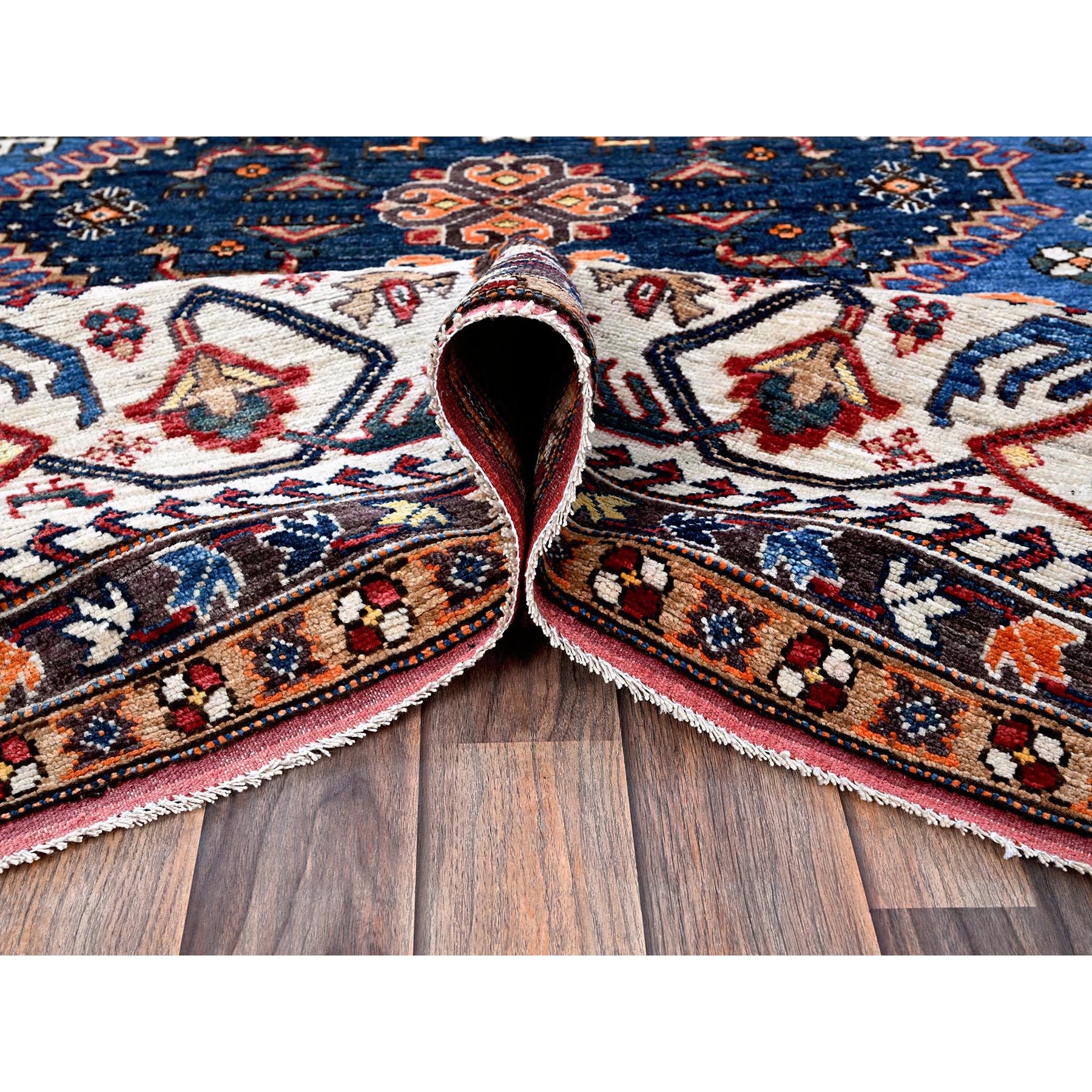 9'3"x11'7" Carolina Blue, Afghan Ersari with Turkish Knot, Caucasian Design Revival, Ancient Bird Figurines, Vegetable Dyes, Hand Knotted, Pure Wool, Oriental Rug Sh568