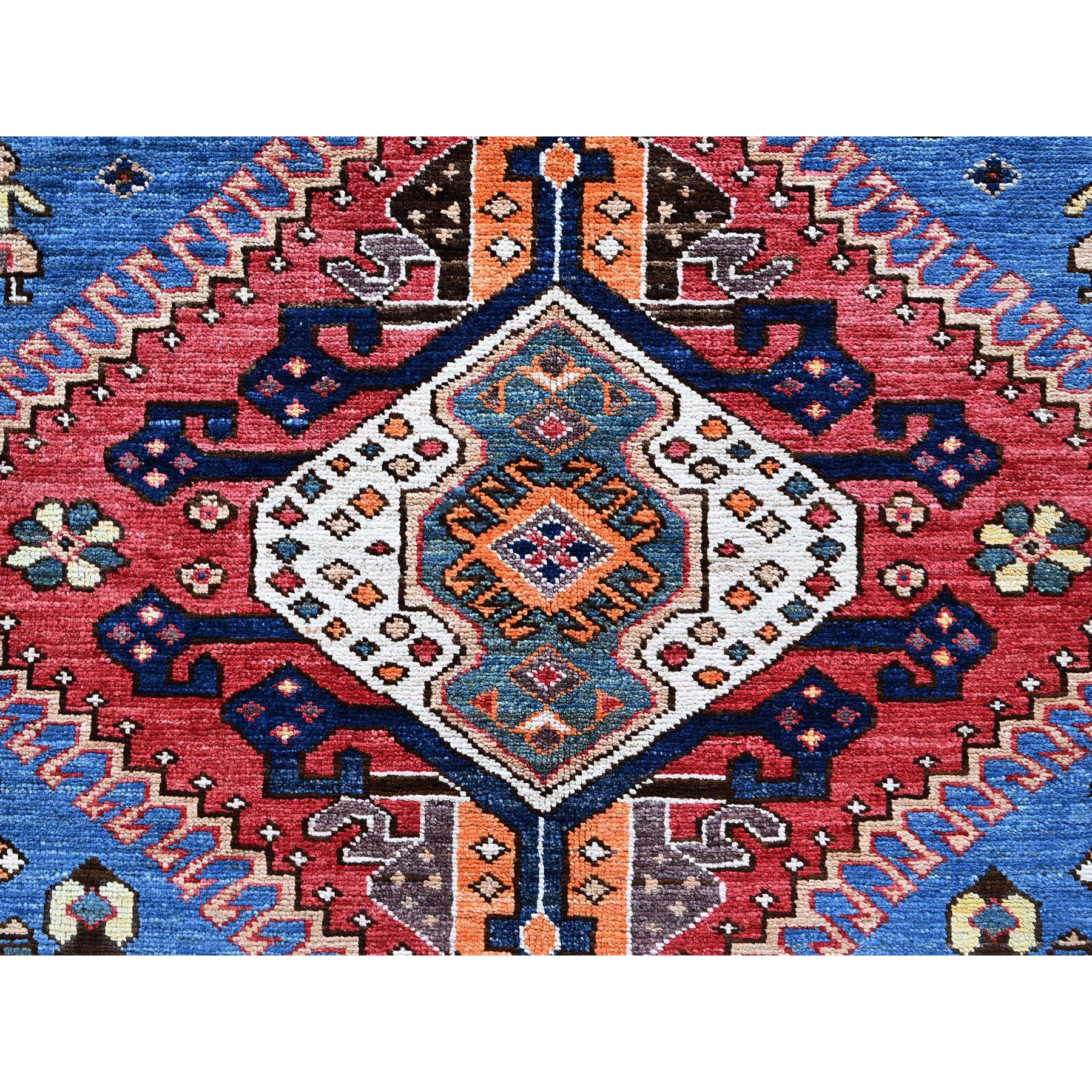 9'3"x11'7" Carolina Blue, Afghan Ersari with Turkish Knot, Caucasian Design Revival, Ancient Bird Figurines, Vegetable Dyes, Hand Knotted, Pure Wool, Oriental Rug Sh568