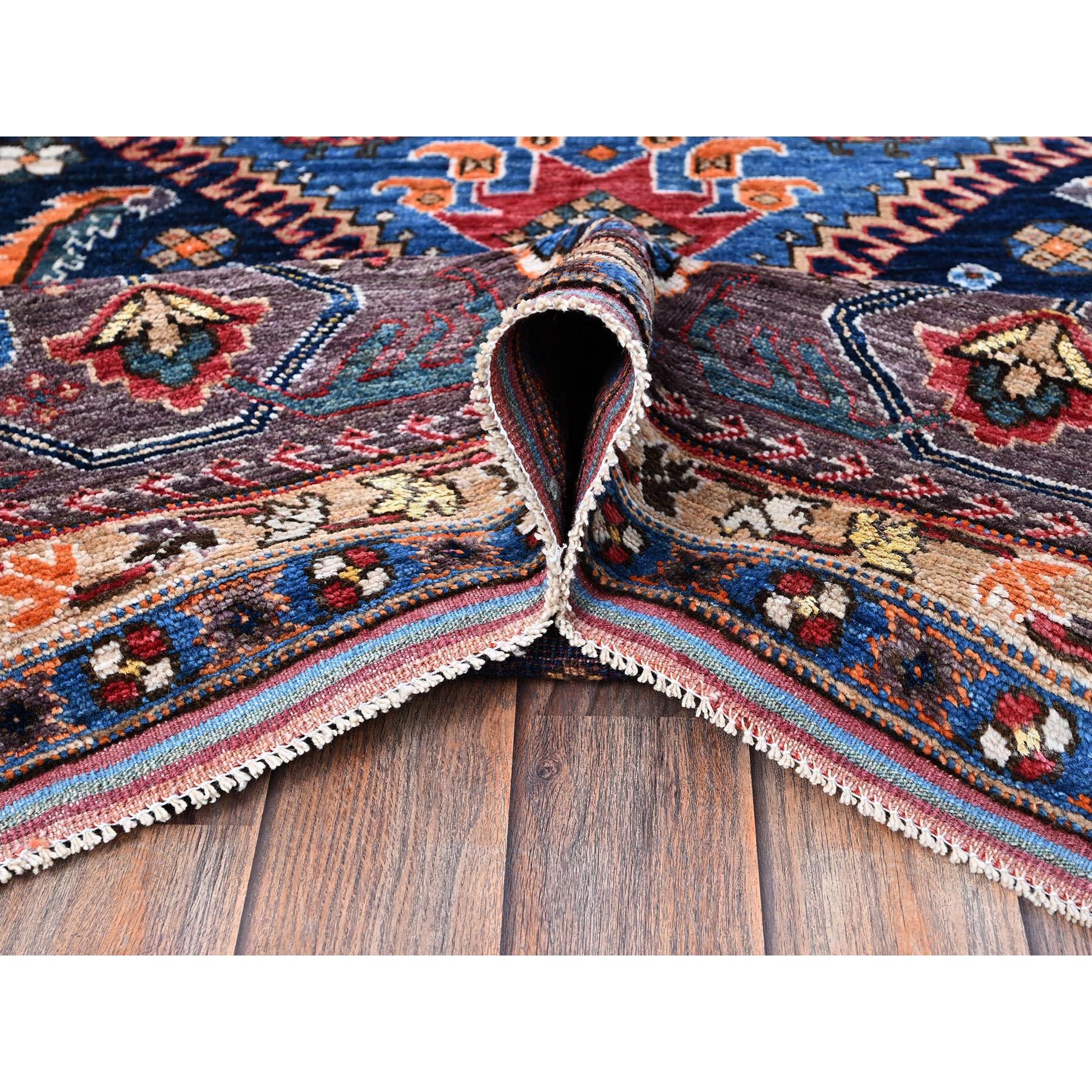 9'3"x11' Yale Blue, Afghan Ersari with Turkish Knot, Caucasian Design Revival, Small Animal Figurines, Vegetable Dyes, Hand Knotted, Soft and Shiny Wool, Oriental Rug Sh569