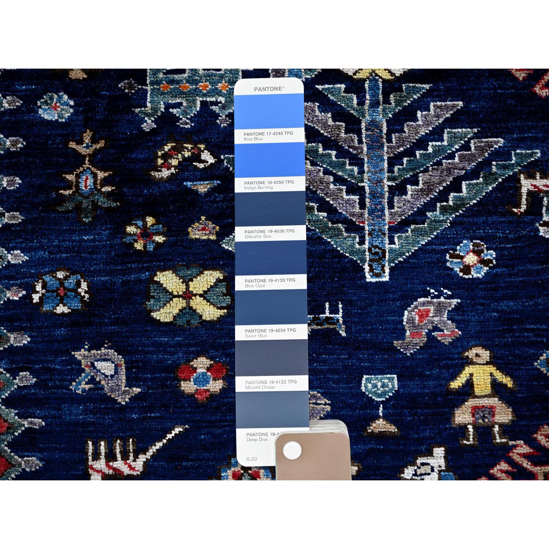 9'3"x11' Yale Blue, Afghan Ersari with Turkish Knot, Caucasian Design Revival, Small Animal Figurines, Vegetable Dyes, Hand Knotted, Soft and Shiny Wool, Oriental Rug Sh569