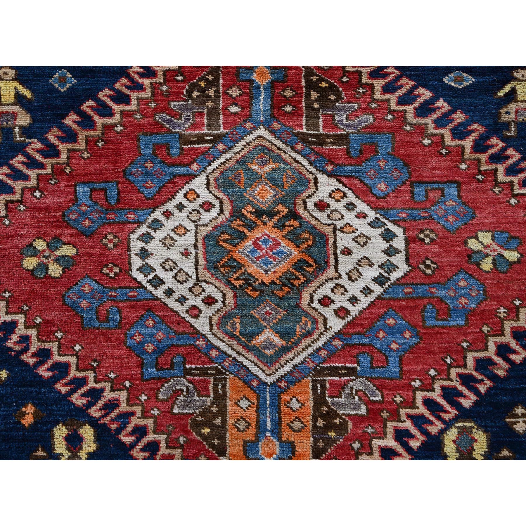 9'3"x11' Yale Blue, Afghan Ersari with Turkish Knot, Caucasian Design Revival, Small Animal Figurines, Vegetable Dyes, Hand Knotted, Soft and Shiny Wool, Oriental Rug Sh569