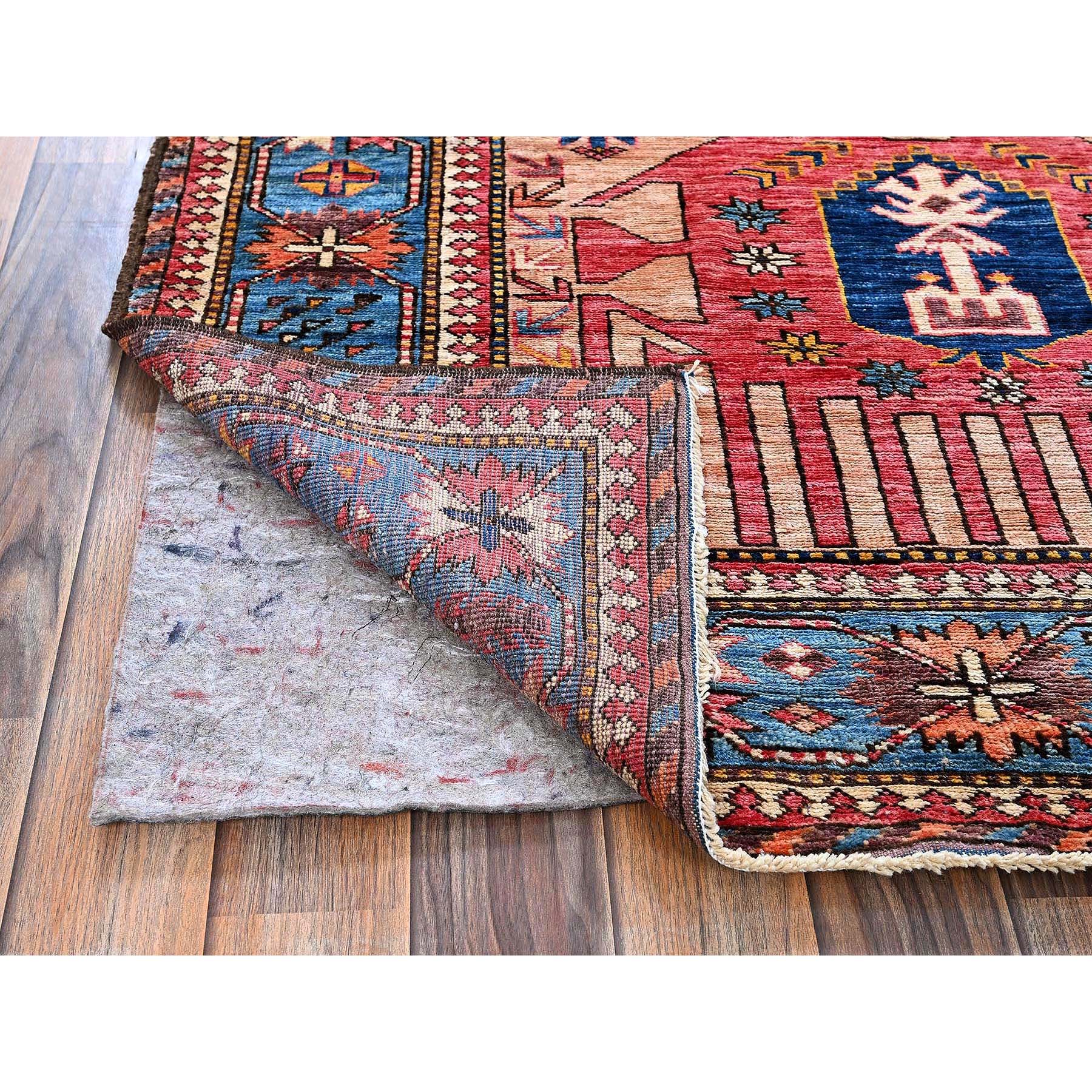 5'10"x7'8" Cantaloupe Orange, Afghan Ersari with Turkish Knot, Caucasian Design Revival, Ancient Bird Figurines, Vegetable Dyes, Hand Knotted, 100% Wool, Oriental Rug Sh570