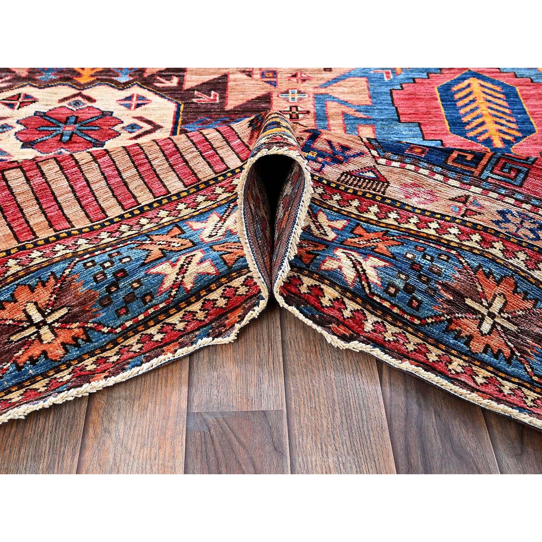 5'10"x7'8" Cantaloupe Orange, Afghan Ersari with Turkish Knot, Caucasian Design Revival, Ancient Bird Figurines, Vegetable Dyes, Hand Knotted, 100% Wool, Oriental Rug Sh570