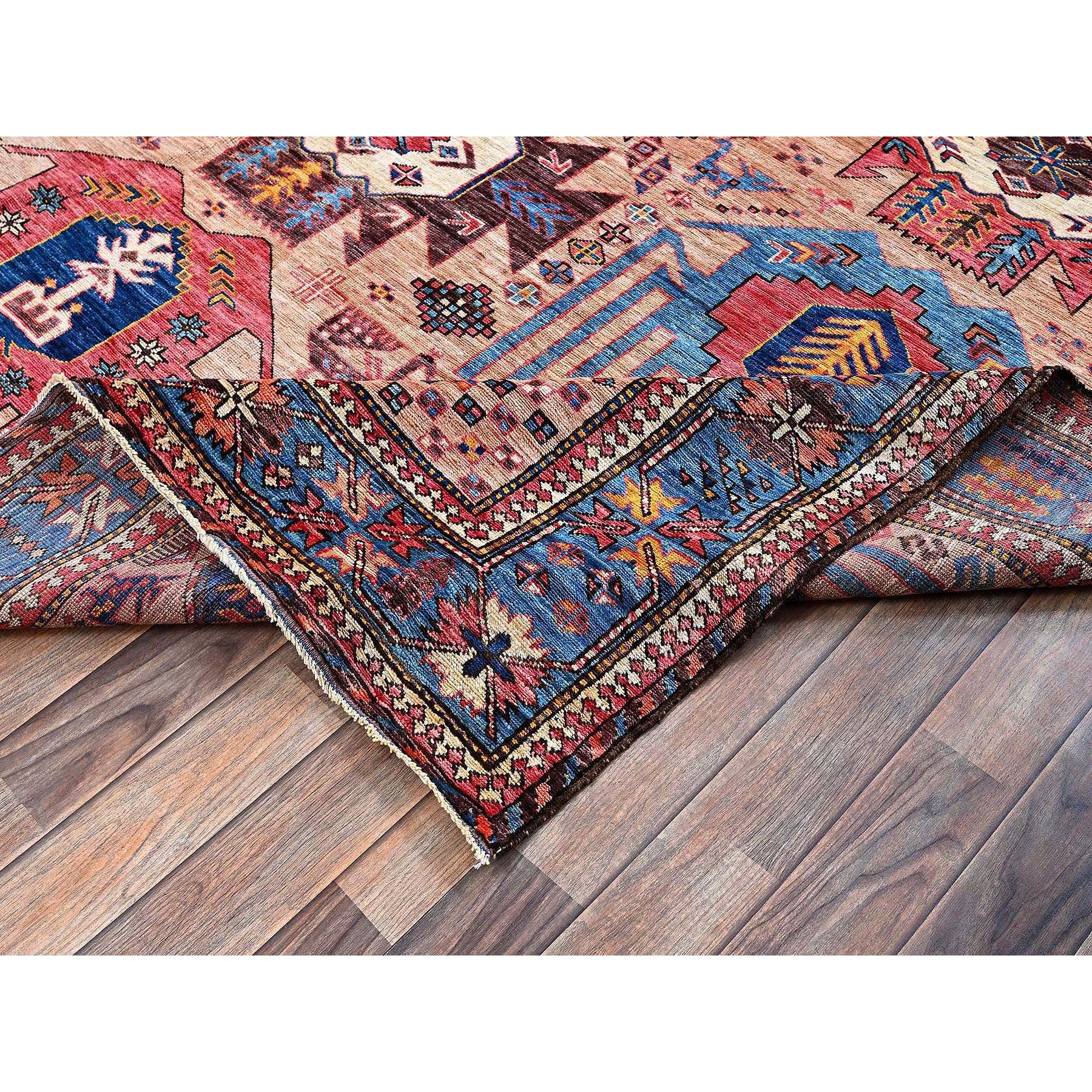 5'10"x7'8" Cantaloupe Orange, Afghan Ersari with Turkish Knot, Caucasian Design Revival, Ancient Bird Figurines, Vegetable Dyes, Hand Knotted, 100% Wool, Oriental Rug Sh570