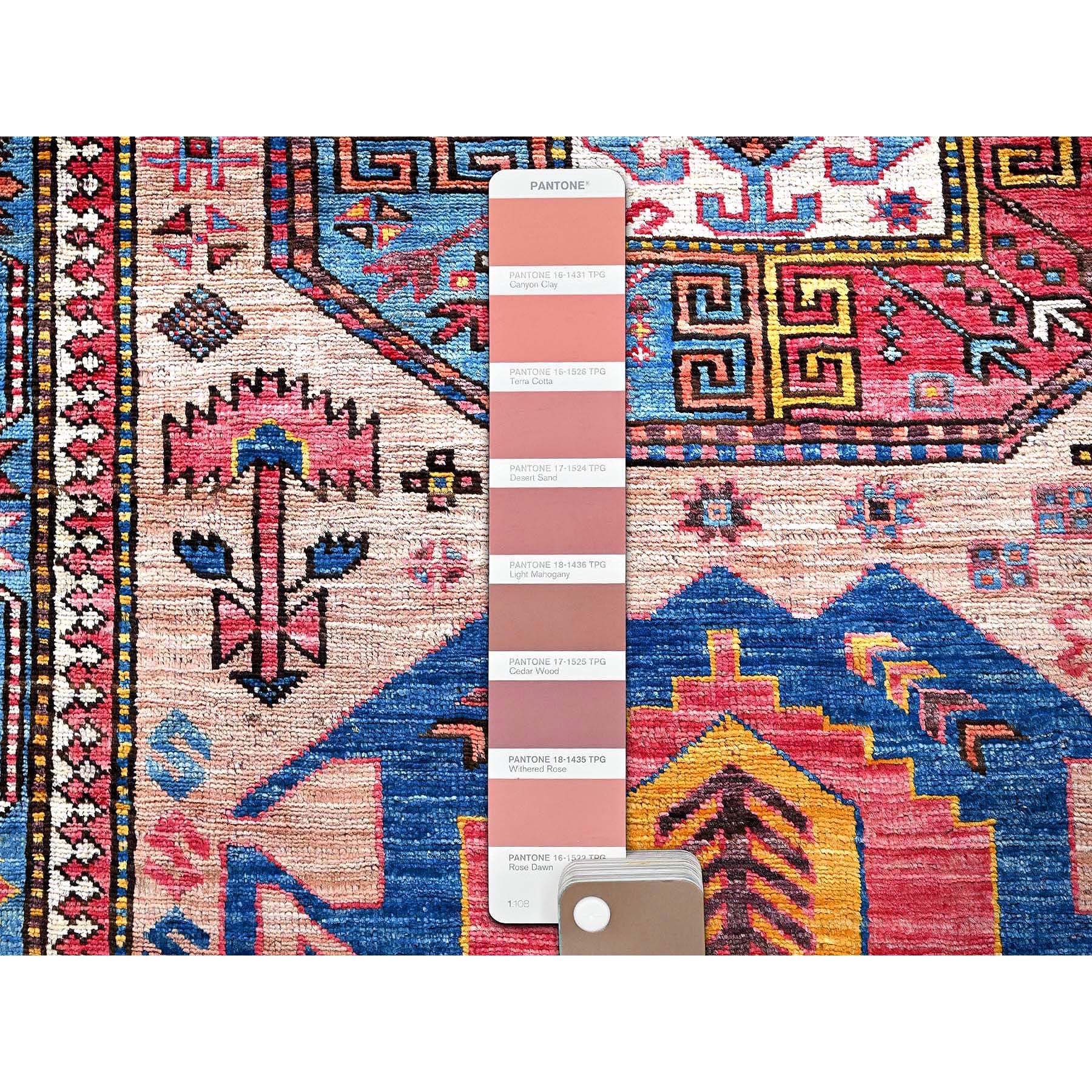 5'10"x7'8" Cantaloupe Orange, Afghan Ersari with Turkish Knot, Caucasian Design Revival, Ancient Bird Figurines, Vegetable Dyes, Hand Knotted, 100% Wool, Oriental Rug Sh570