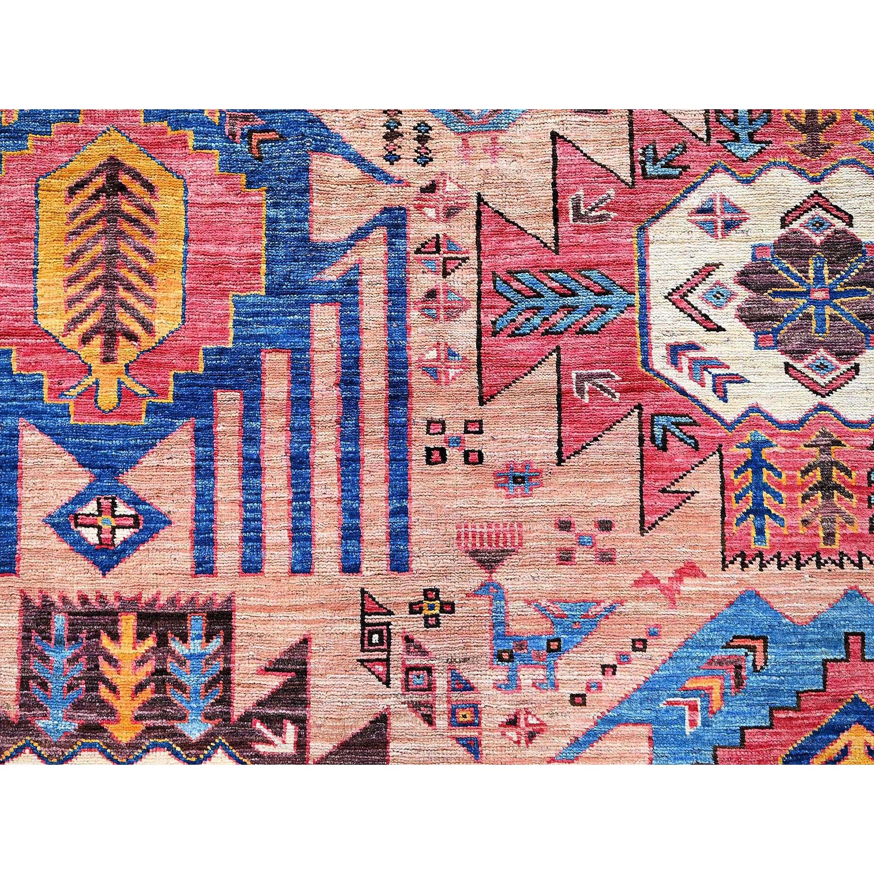 5'10"x7'8" Cantaloupe Orange, Afghan Ersari with Turkish Knot, Caucasian Design Revival, Ancient Bird Figurines, Vegetable Dyes, Hand Knotted, 100% Wool, Oriental Rug Sh570