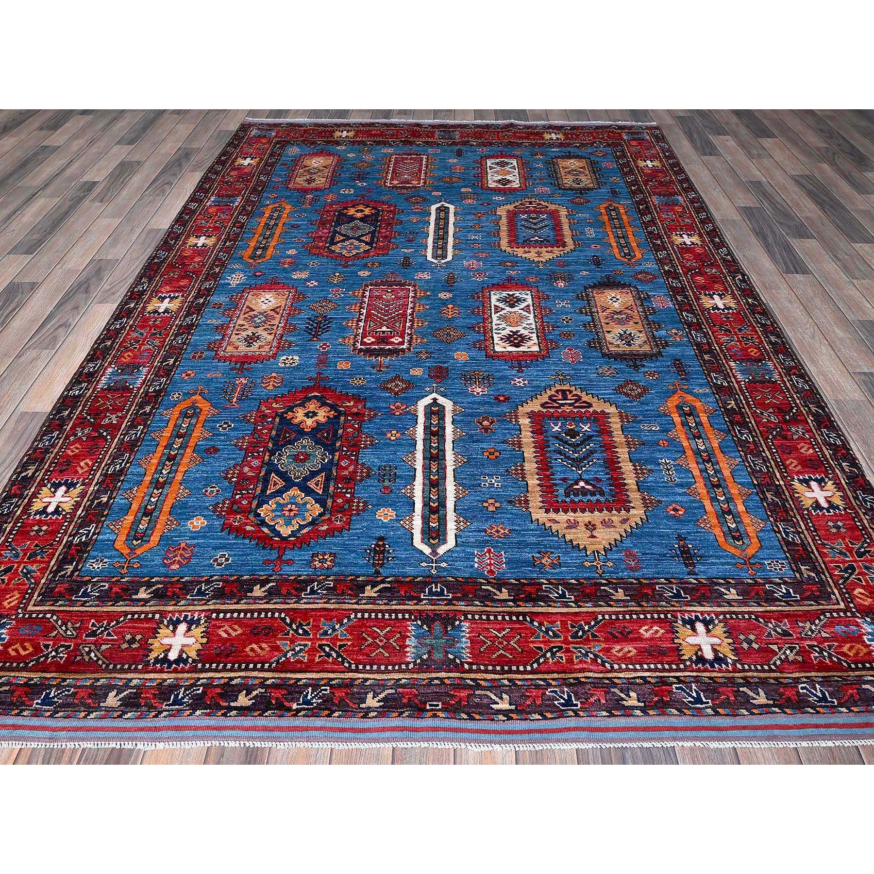 6'3"x9'1" Carolina Blue, Afghan Ersari with Turkish Knot, Caucasian Design Revival, Densely Woven, Vegetable Dyes, Hand Knotted, Soft 100% Wool, Oriental Rug Sh573