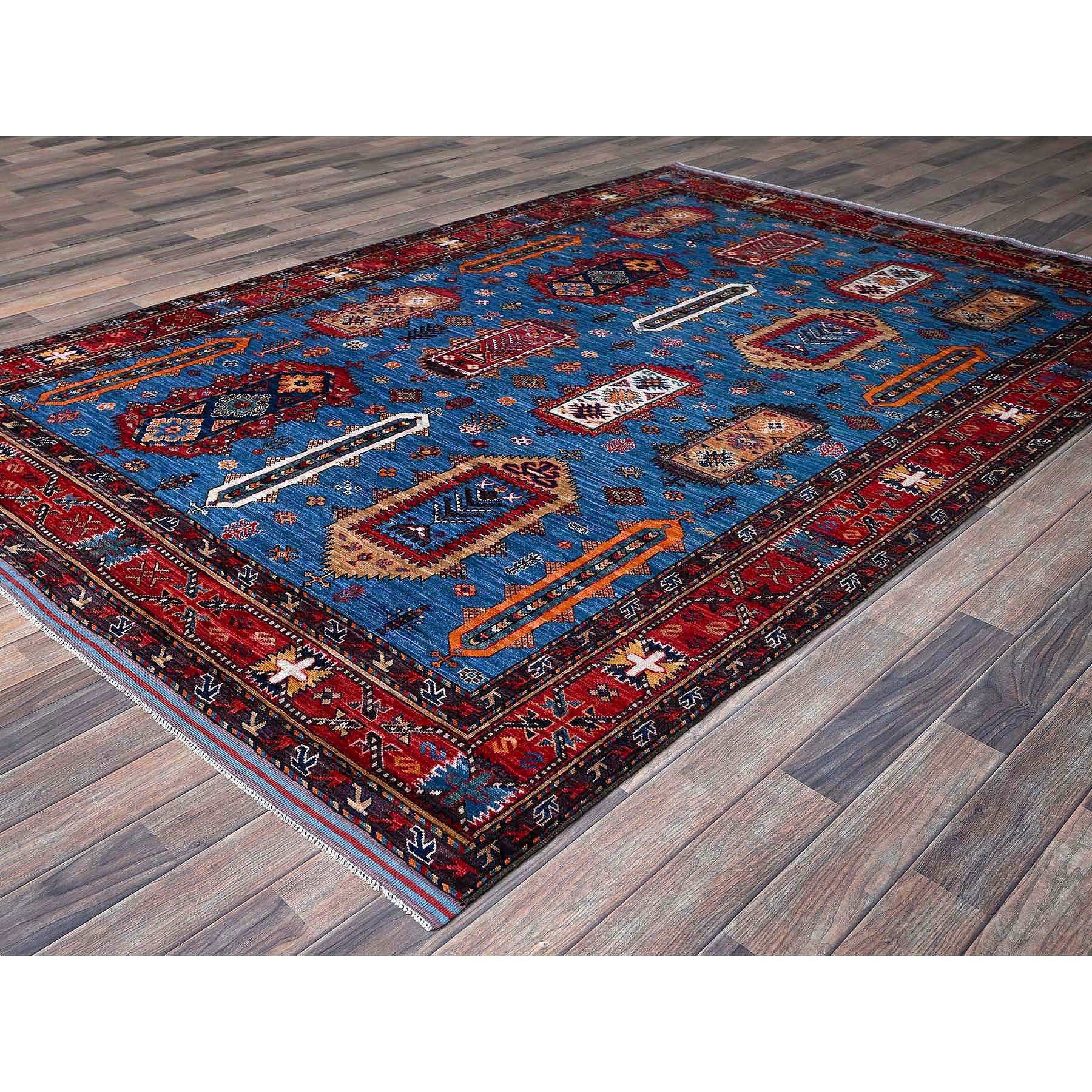6'3"x9'1" Carolina Blue, Afghan Ersari with Turkish Knot, Caucasian Design Revival, Densely Woven, Vegetable Dyes, Hand Knotted, Soft 100% Wool, Oriental Rug Sh573