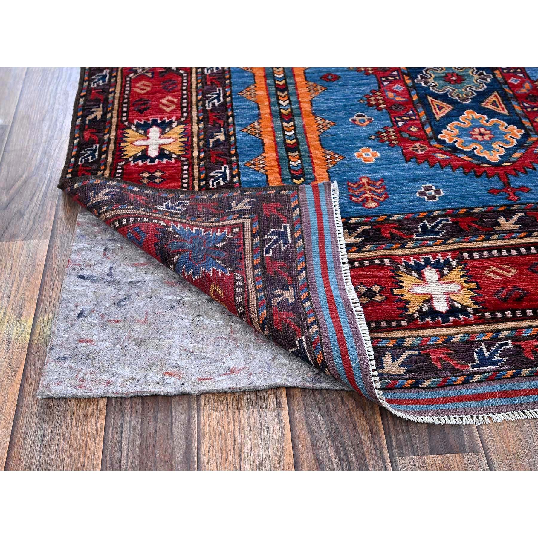 6'3"x9'1" Carolina Blue, Afghan Ersari with Turkish Knot, Caucasian Design Revival, Densely Woven, Vegetable Dyes, Hand Knotted, Soft 100% Wool, Oriental Rug Sh573