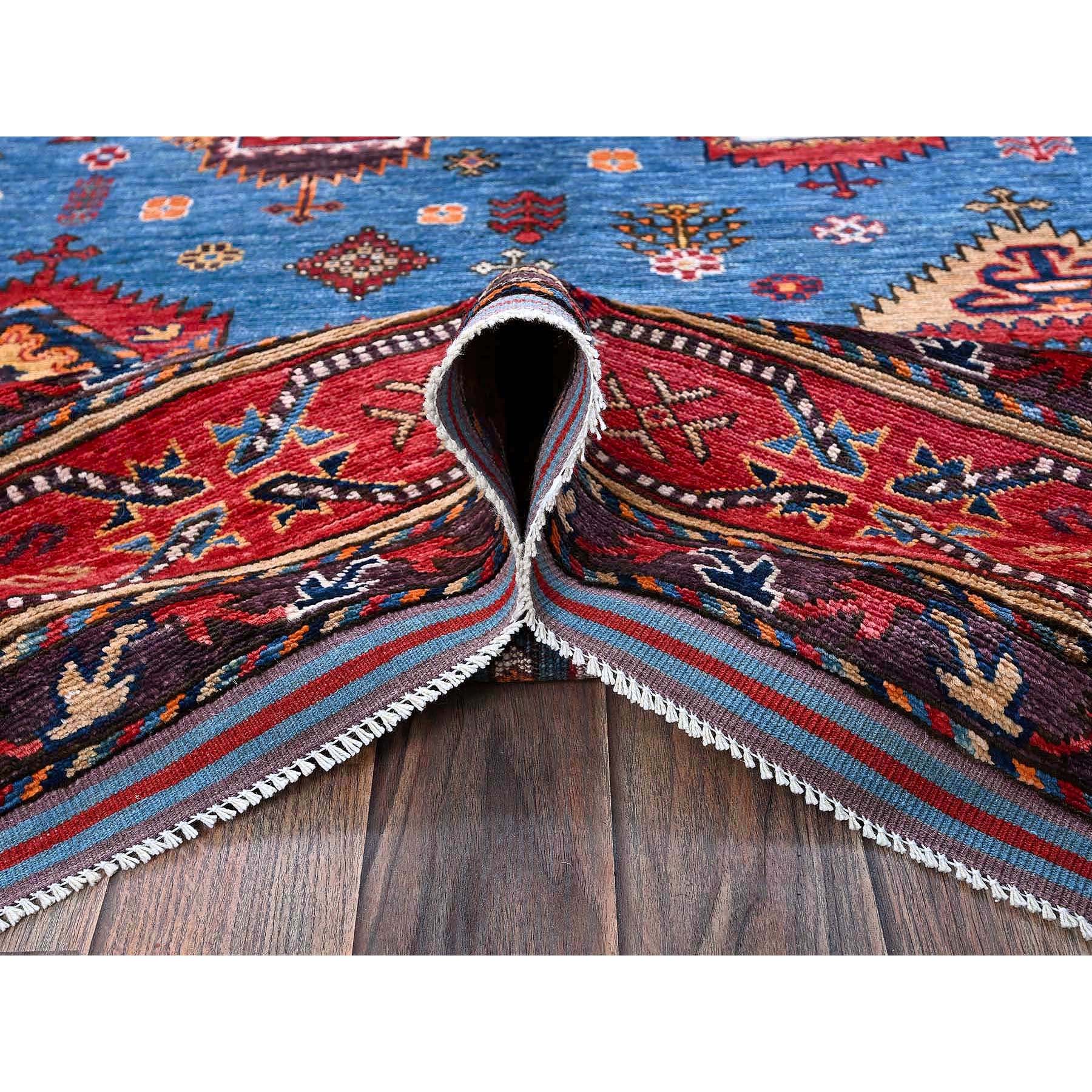 6'3"x9'1" Carolina Blue, Afghan Ersari with Turkish Knot, Caucasian Design Revival, Densely Woven, Vegetable Dyes, Hand Knotted, Soft 100% Wool, Oriental Rug Sh573
