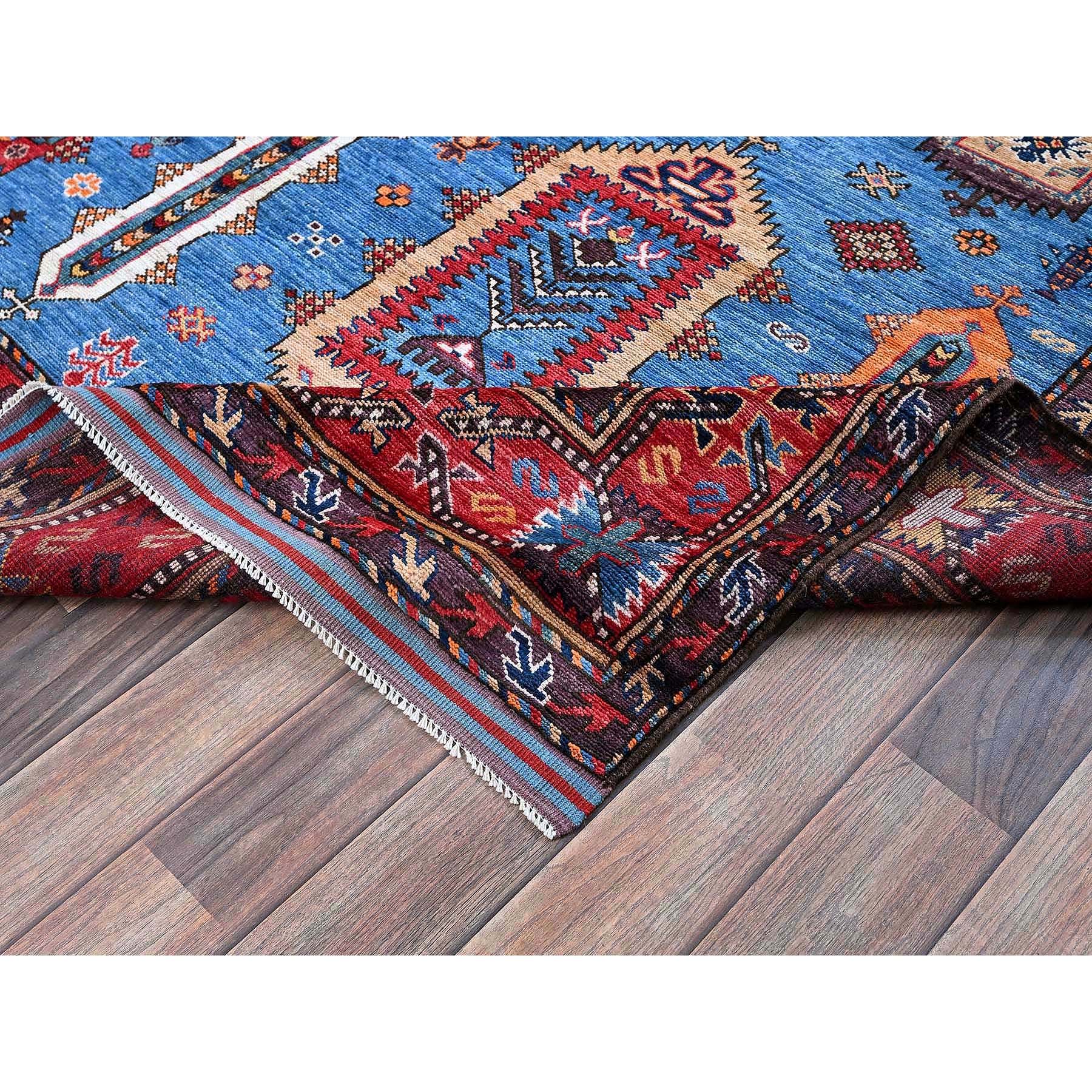 6'3"x9'1" Carolina Blue, Afghan Ersari with Turkish Knot, Caucasian Design Revival, Densely Woven, Vegetable Dyes, Hand Knotted, Soft 100% Wool, Oriental Rug Sh573