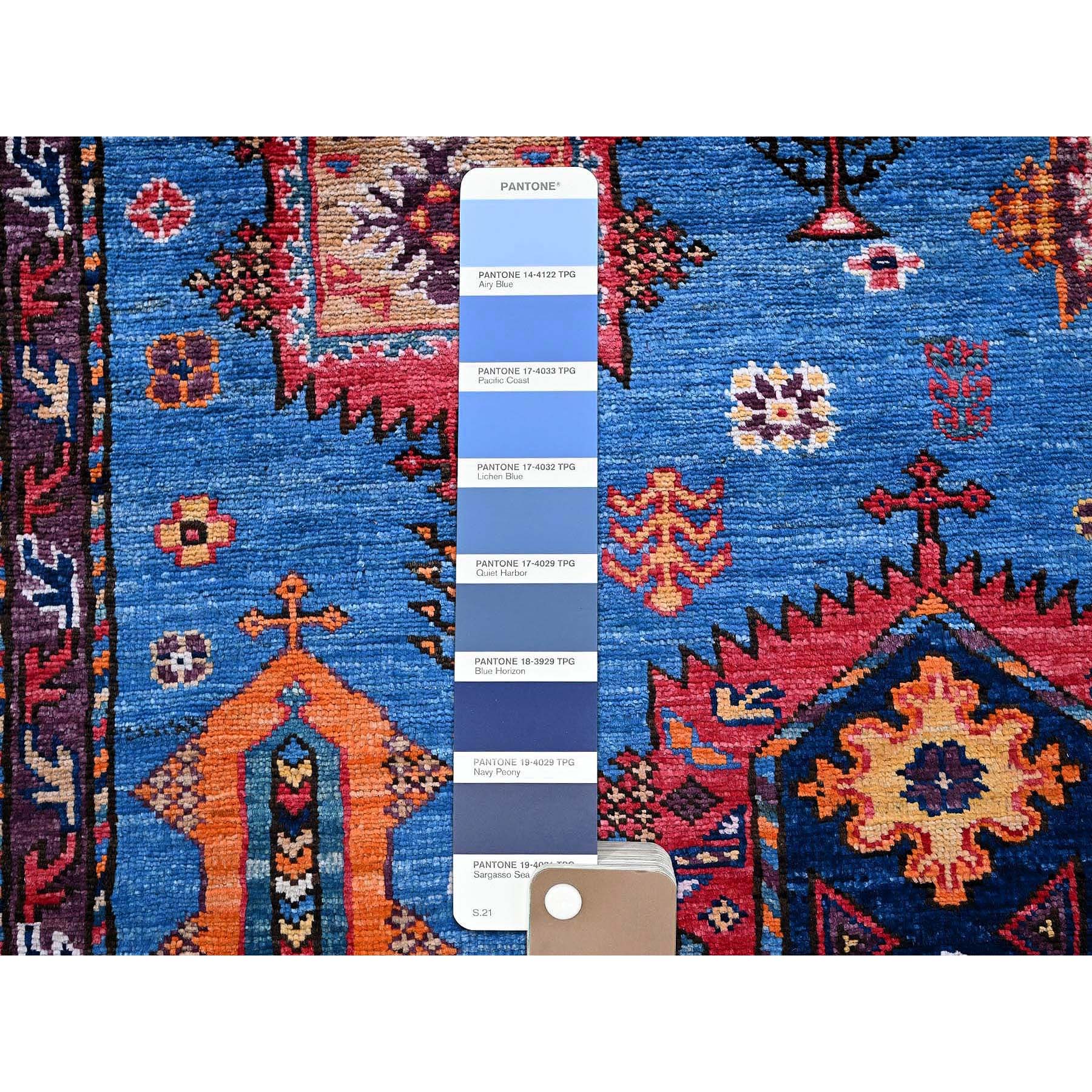 6'3"x9'1" Carolina Blue, Afghan Ersari with Turkish Knot, Caucasian Design Revival, Densely Woven, Vegetable Dyes, Hand Knotted, Soft 100% Wool, Oriental Rug Sh573