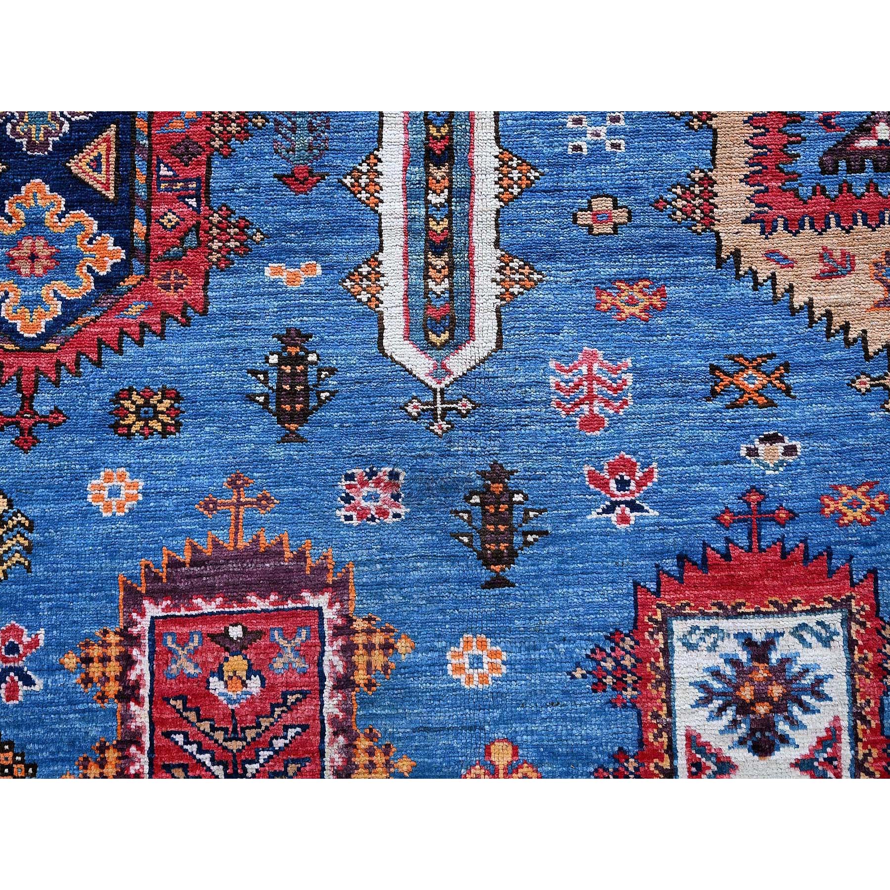 6'3"x9'1" Carolina Blue, Afghan Ersari with Turkish Knot, Caucasian Design Revival, Densely Woven, Vegetable Dyes, Hand Knotted, Soft 100% Wool, Oriental Rug Sh573