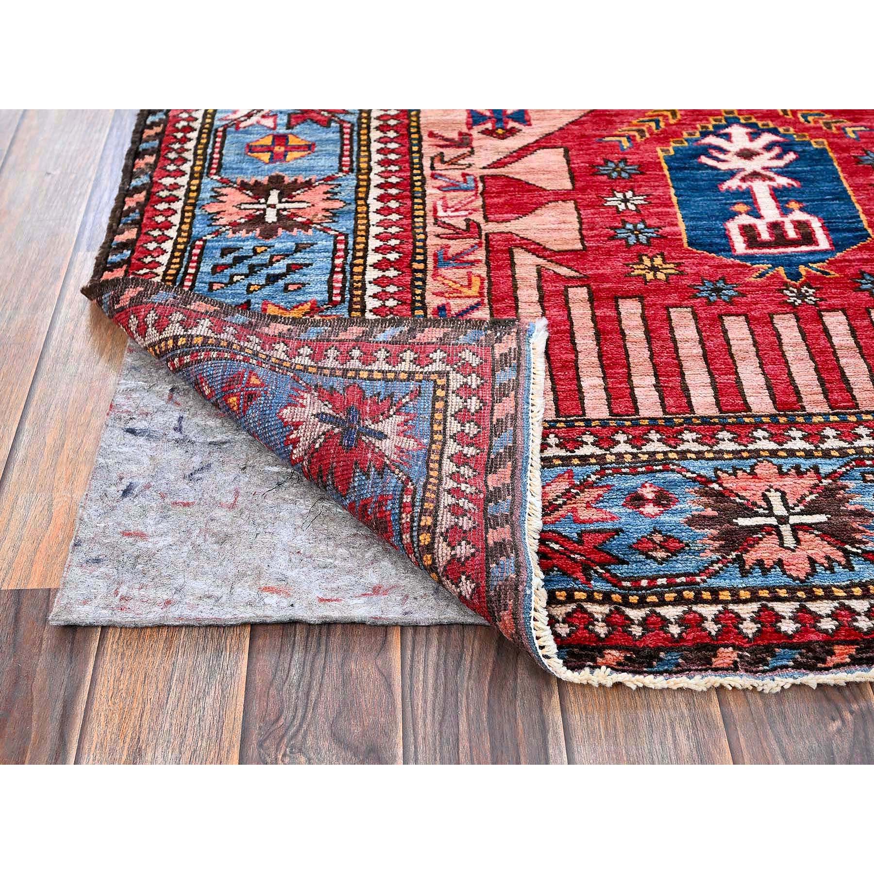 6'x8'2" Rose Pink, Afghan Ersari with Turkish Knot, Caucasian Design Revival, Ancient Bird Figurines, Vegetable Dyes, Soft and Velvety Wool, Hand Knotted, Oriental Rug Sh575