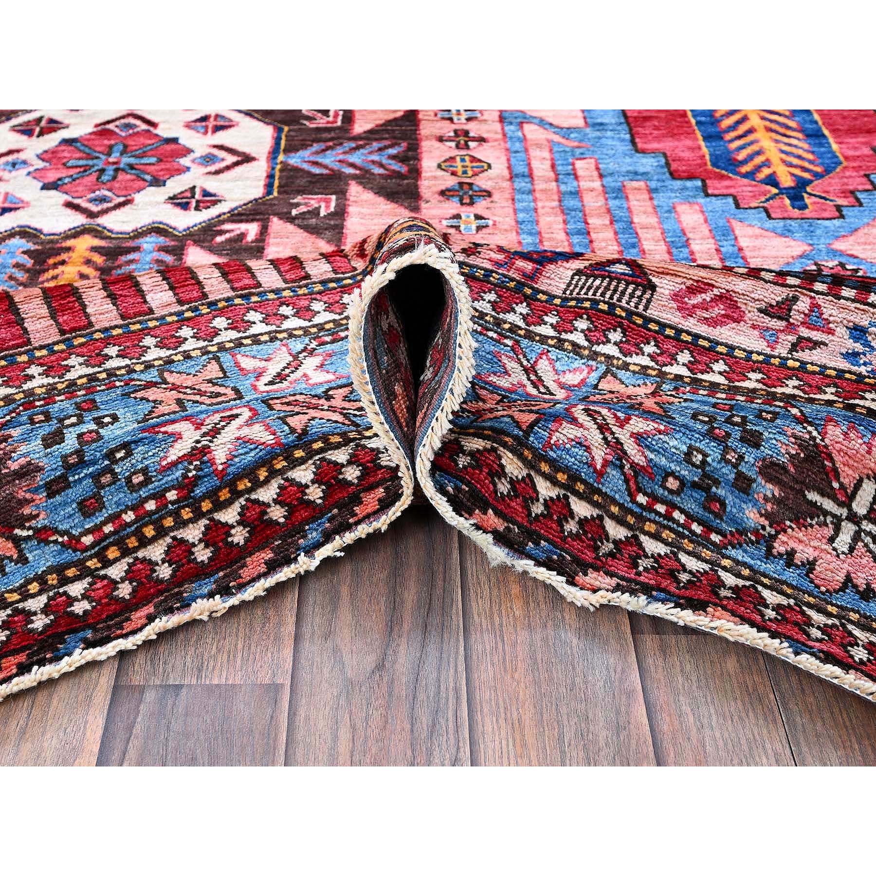 6'x8'2" Rose Pink, Afghan Ersari with Turkish Knot, Caucasian Design Revival, Ancient Bird Figurines, Vegetable Dyes, Soft and Velvety Wool, Hand Knotted, Oriental Rug Sh575