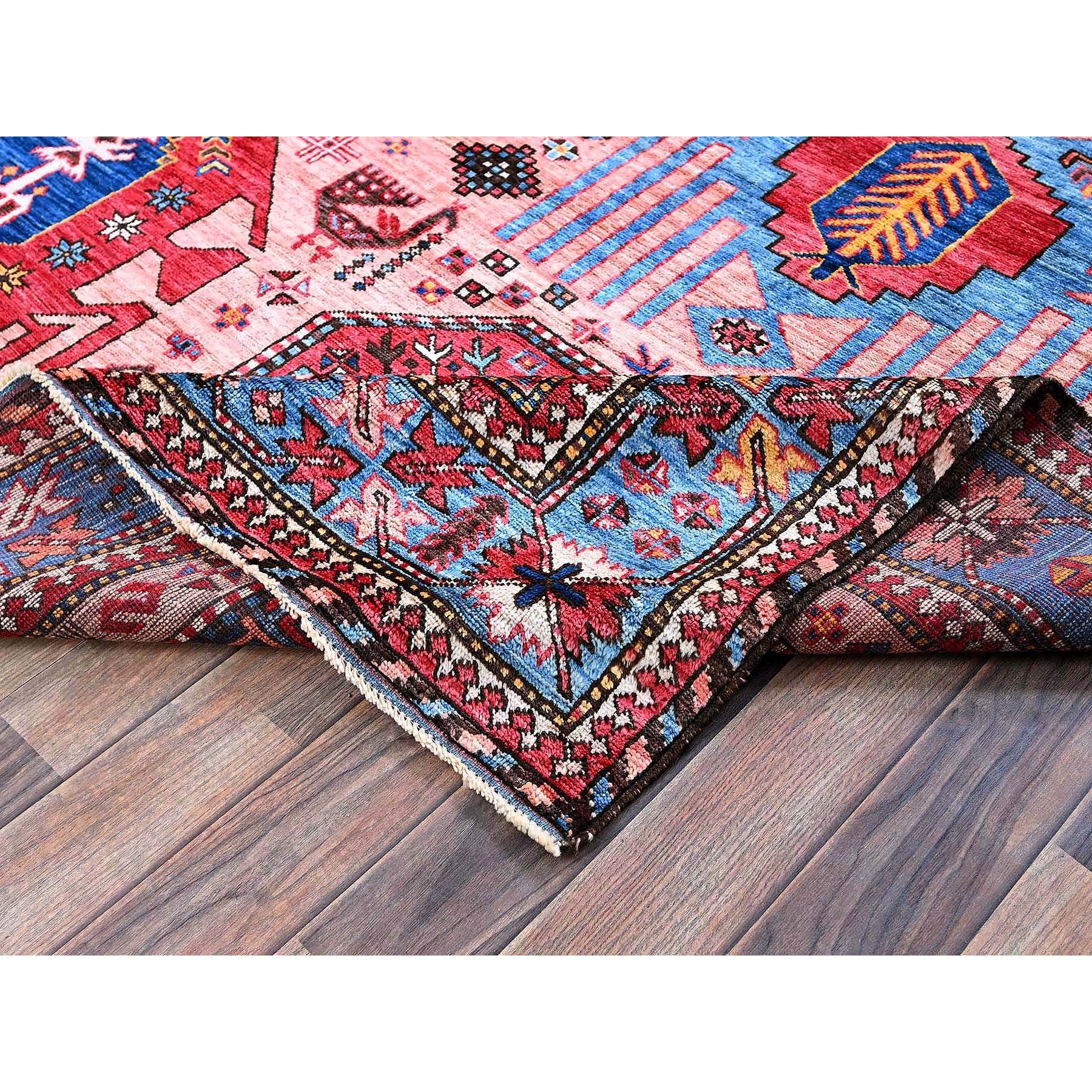 6'x8'2" Rose Pink, Afghan Ersari with Turkish Knot, Caucasian Design Revival, Ancient Bird Figurines, Vegetable Dyes, Soft and Velvety Wool, Hand Knotted, Oriental Rug Sh575