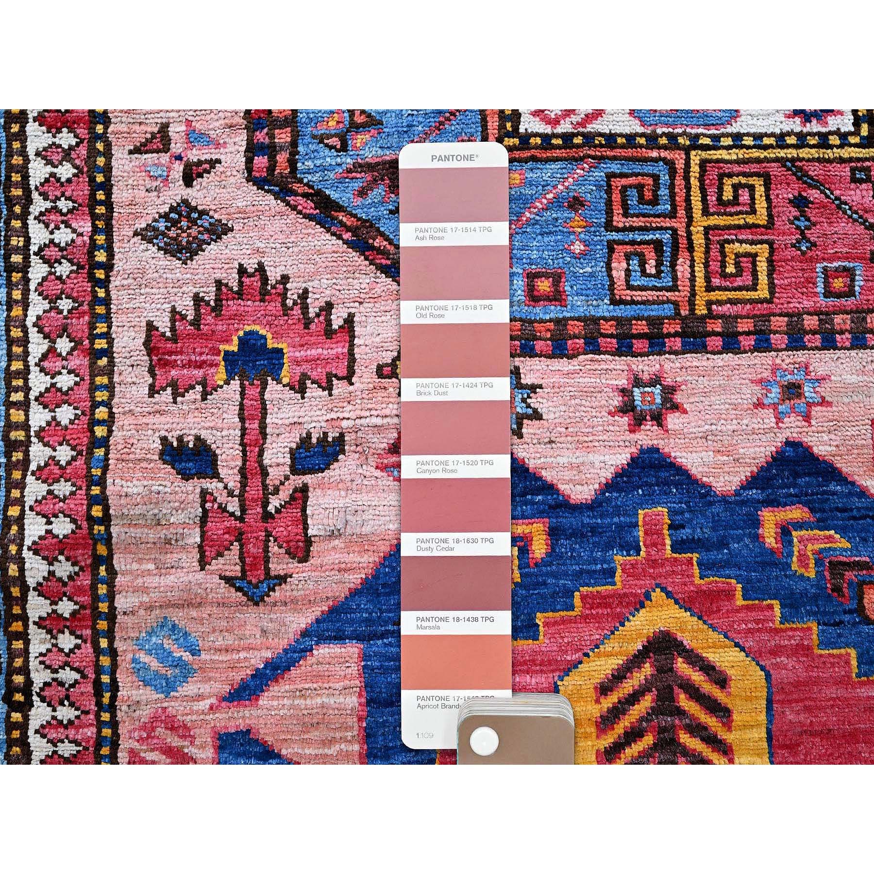 6'x8'2" Rose Pink, Afghan Ersari with Turkish Knot, Caucasian Design Revival, Ancient Bird Figurines, Vegetable Dyes, Soft and Velvety Wool, Hand Knotted, Oriental Rug Sh575
