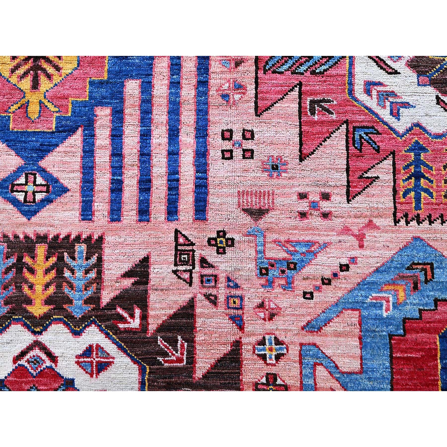 6'x8'2" Rose Pink, Afghan Ersari with Turkish Knot, Caucasian Design Revival, Ancient Bird Figurines, Vegetable Dyes, Soft and Velvety Wool, Hand Knotted, Oriental Rug Sh575