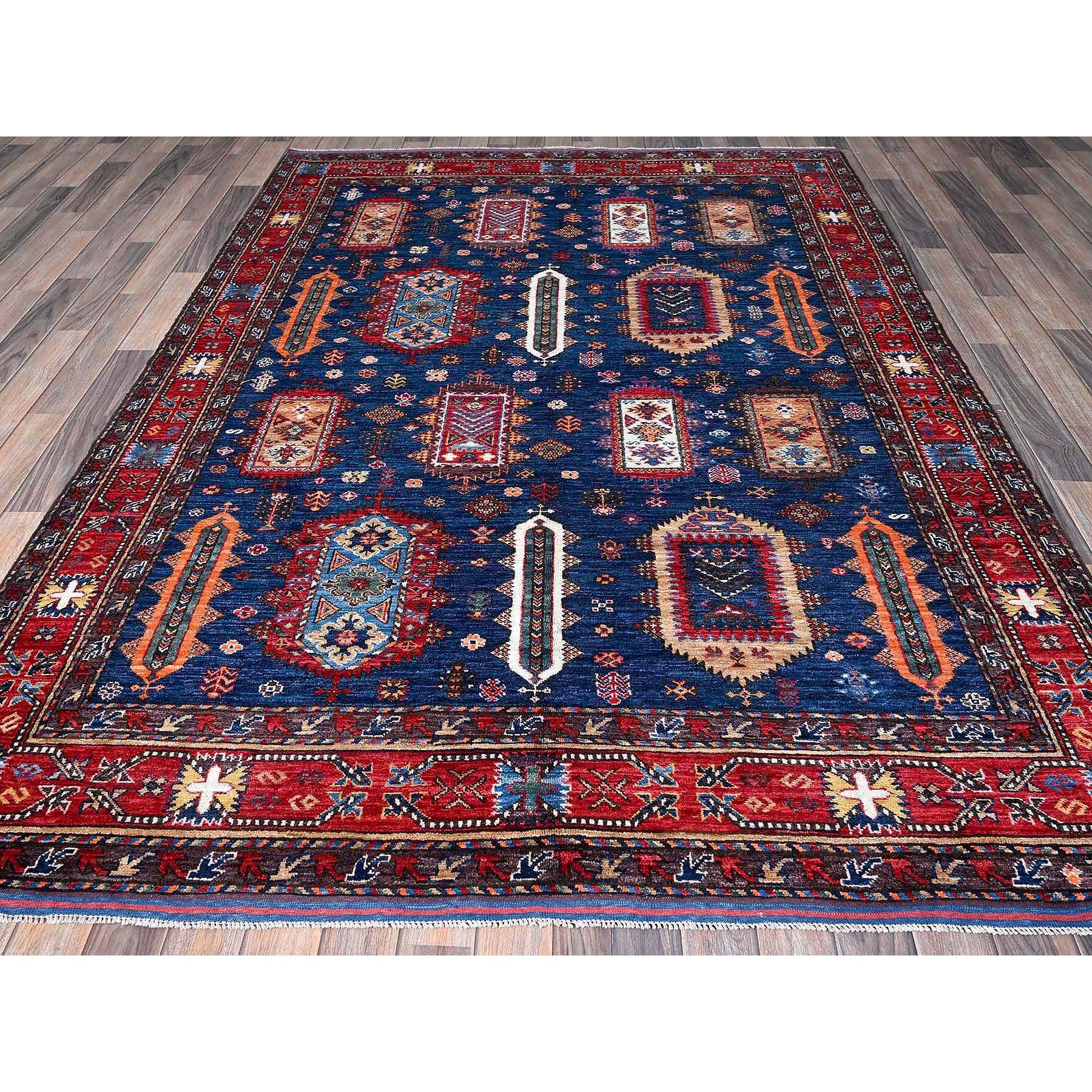 6'1"x8'5" Opal Blue, Afghan Ersari with Turkish Knot, Caucasian Design Revival, Hand Knotted, Vegetable Dyes, Soft and Velvety Wool, Densely Woven, Oriental Rug Sh576