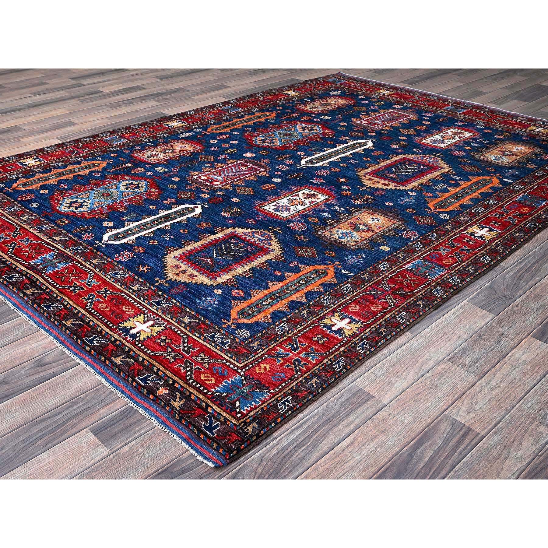 6'1"x8'5" Opal Blue, Afghan Ersari with Turkish Knot, Caucasian Design Revival, Hand Knotted, Vegetable Dyes, Soft and Velvety Wool, Densely Woven, Oriental Rug Sh576