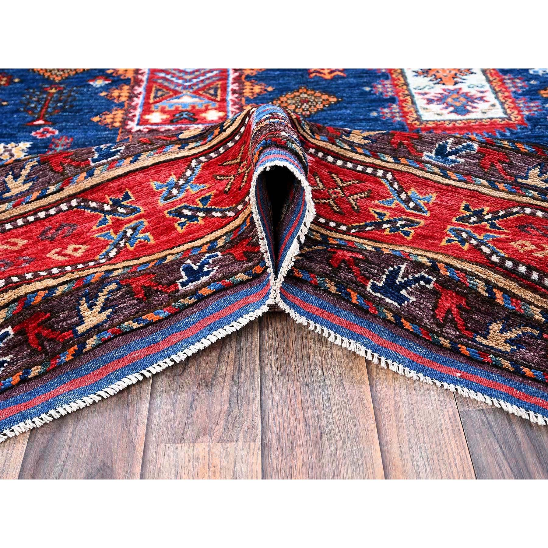 6'1"x8'5" Opal Blue, Afghan Ersari with Turkish Knot, Caucasian Design Revival, Hand Knotted, Vegetable Dyes, Soft and Velvety Wool, Densely Woven, Oriental Rug Sh576