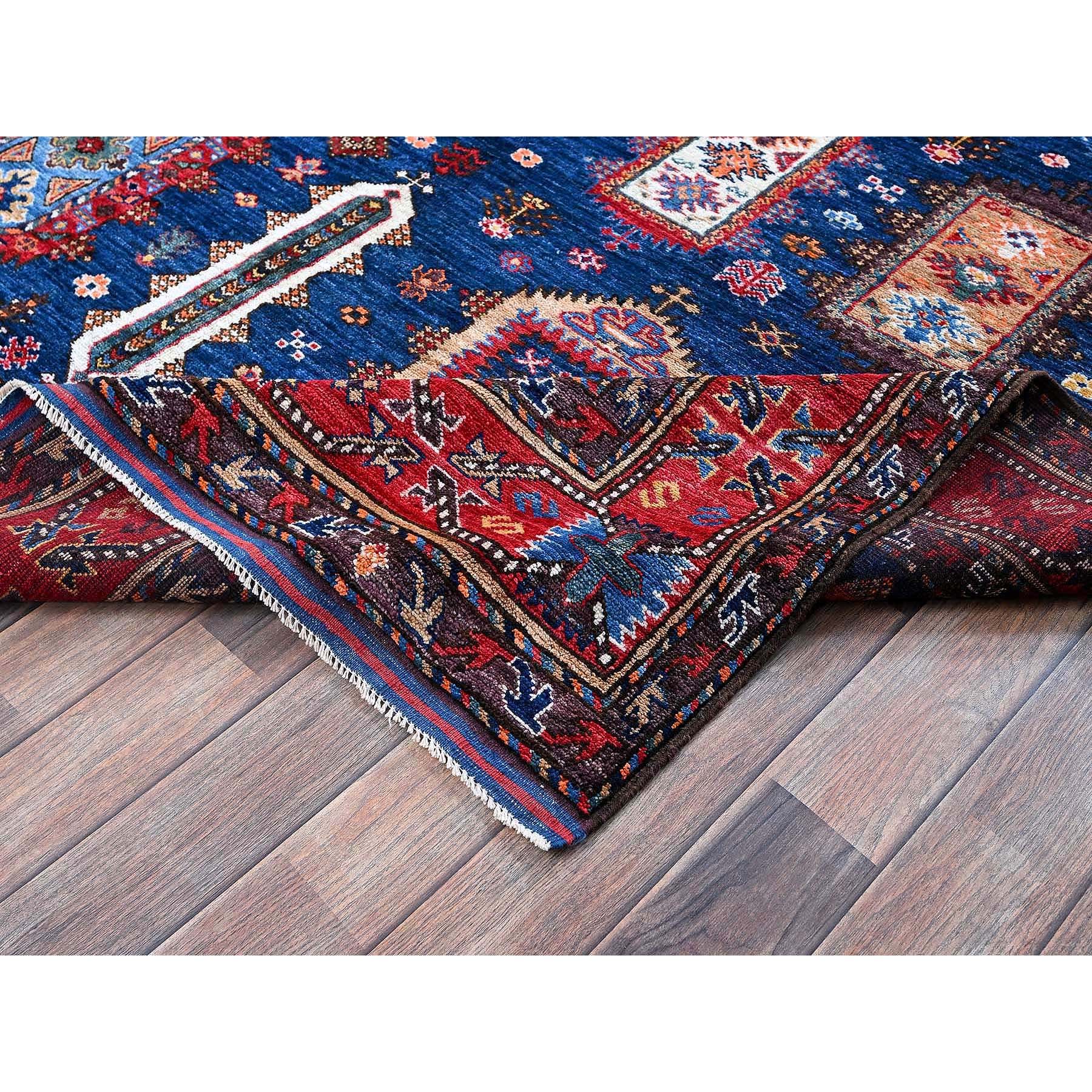 6'1"x8'5" Opal Blue, Afghan Ersari with Turkish Knot, Caucasian Design Revival, Hand Knotted, Vegetable Dyes, Soft and Velvety Wool, Densely Woven, Oriental Rug Sh576
