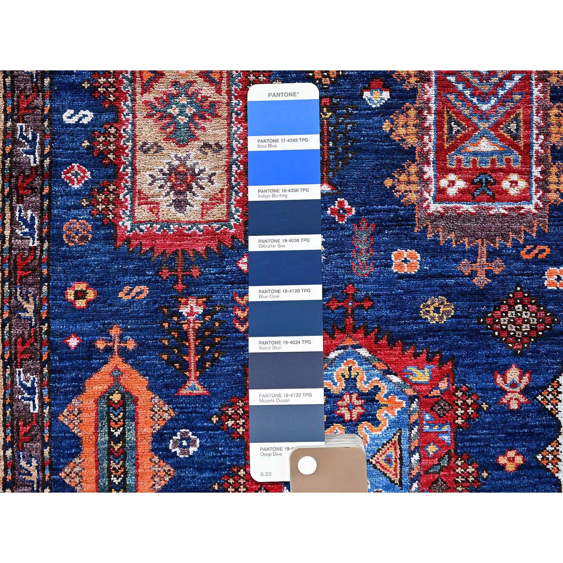 6'1"x8'5" Opal Blue, Afghan Ersari with Turkish Knot, Caucasian Design Revival, Hand Knotted, Vegetable Dyes, Soft and Velvety Wool, Densely Woven, Oriental Rug Sh576