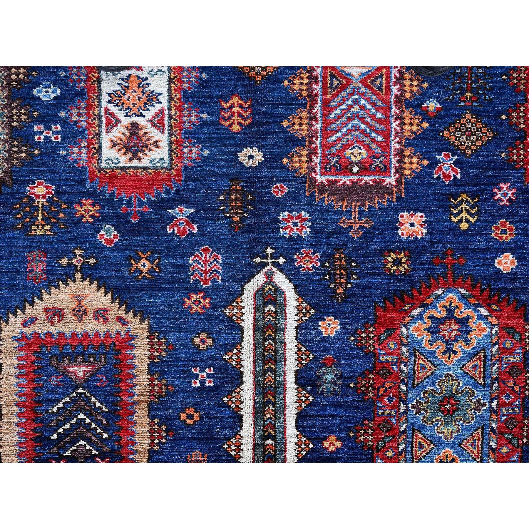 6'1"x8'5" Opal Blue, Afghan Ersari with Turkish Knot, Caucasian Design Revival, Hand Knotted, Vegetable Dyes, Soft and Velvety Wool, Densely Woven, Oriental Rug Sh576