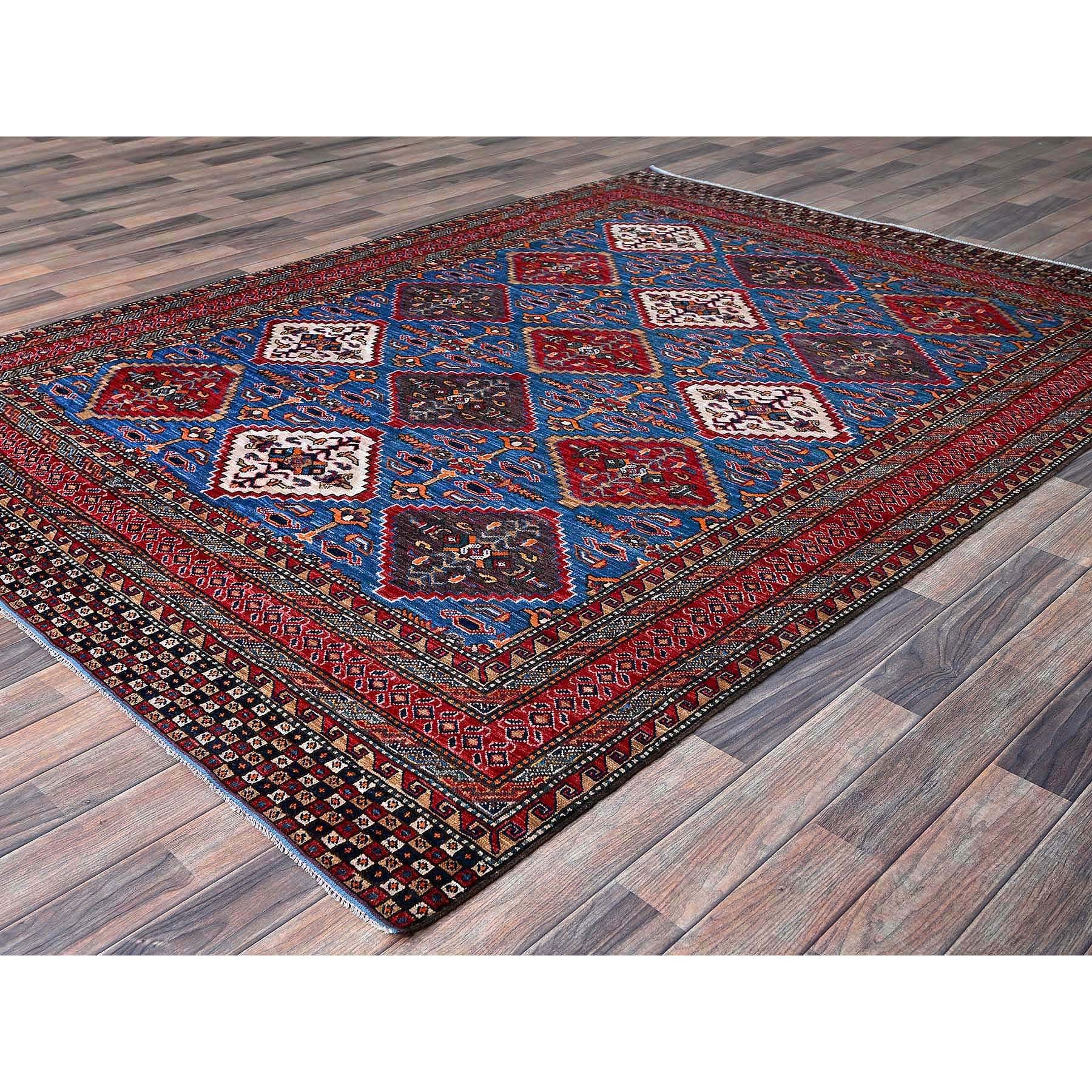 6'1"x8'6" Bayern Blue, Afghan Ersari with Turkish Knot, Caucasian Design Revival, Densely Woven, Vegetable Dyes, Hand Knotted, Soft and Shiny Wool, Oriental Rug Sh577