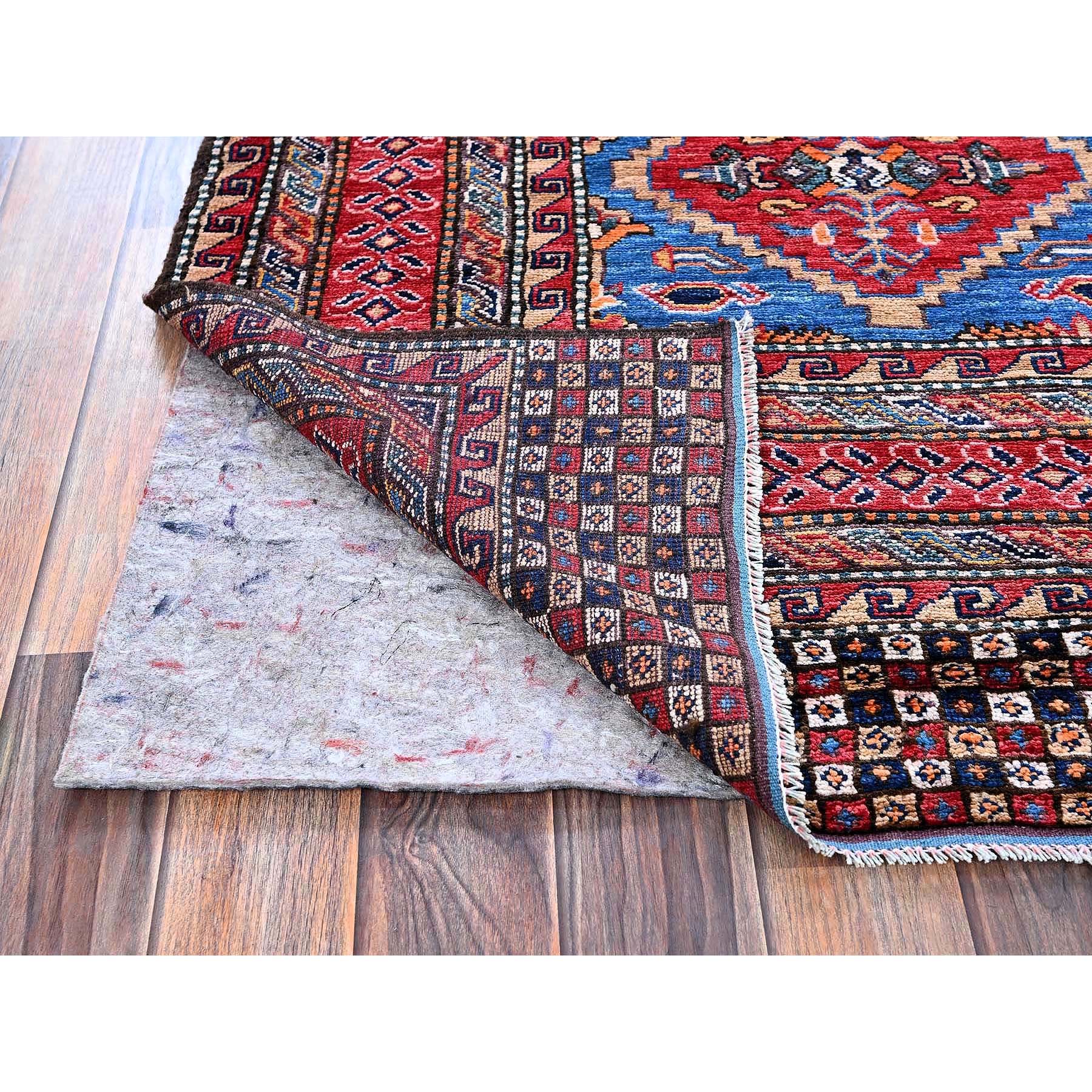 6'1"x8'6" Bayern Blue, Afghan Ersari with Turkish Knot, Caucasian Design Revival, Densely Woven, Vegetable Dyes, Hand Knotted, Soft and Shiny Wool, Oriental Rug Sh577