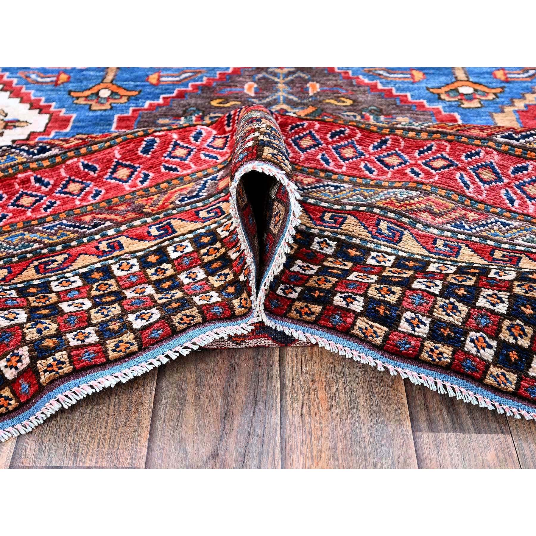 6'1"x8'6" Bayern Blue, Afghan Ersari with Turkish Knot, Caucasian Design Revival, Densely Woven, Vegetable Dyes, Hand Knotted, Soft and Shiny Wool, Oriental Rug Sh577