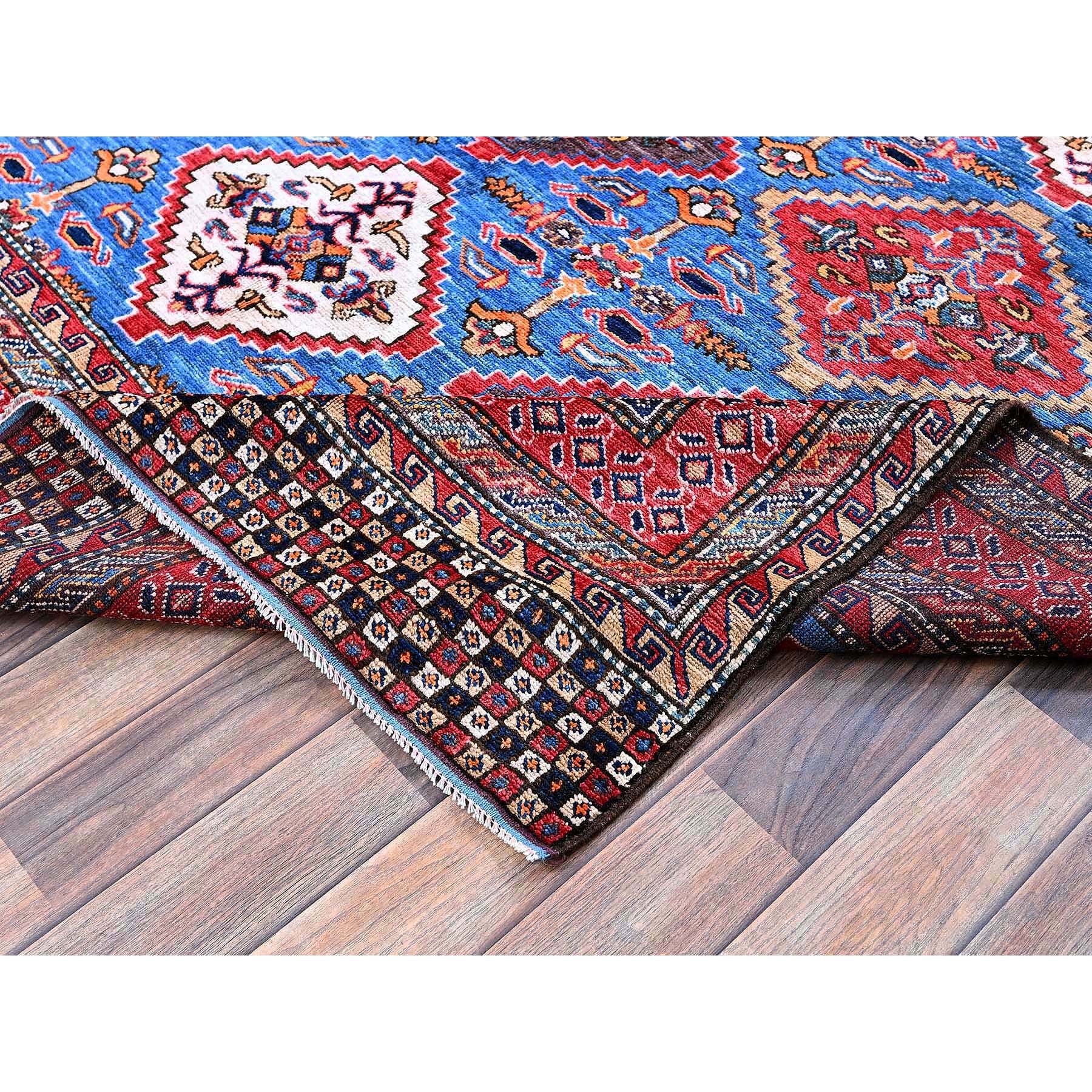 6'1"x8'6" Bayern Blue, Afghan Ersari with Turkish Knot, Caucasian Design Revival, Densely Woven, Vegetable Dyes, Hand Knotted, Soft and Shiny Wool, Oriental Rug Sh577