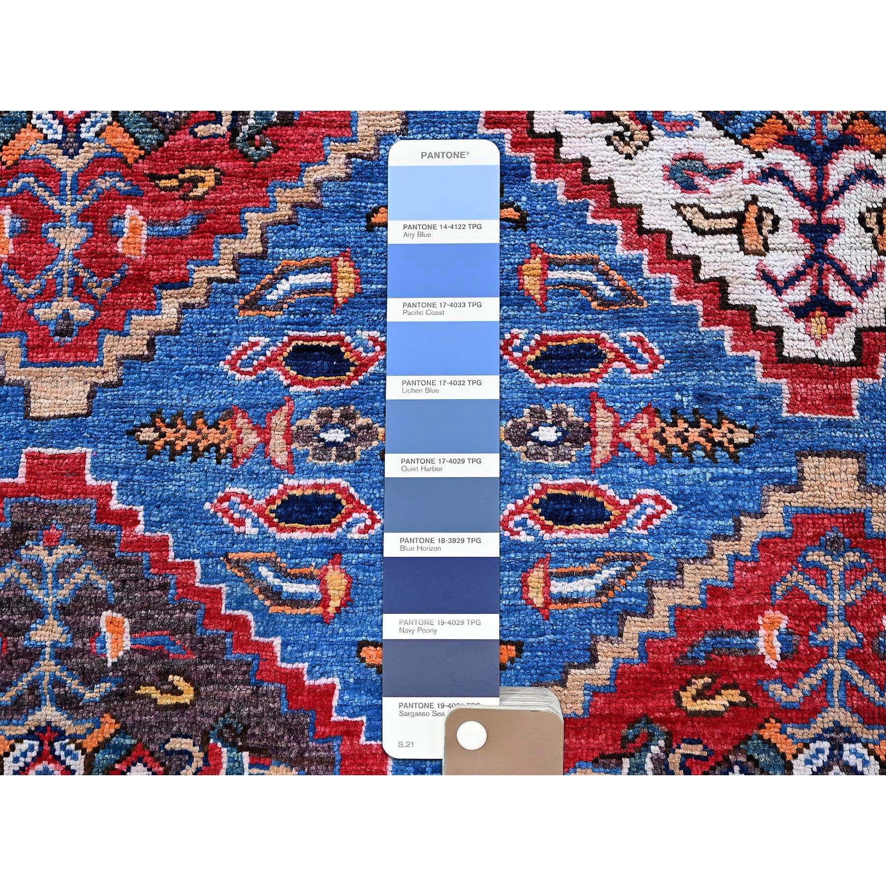 6'1"x8'6" Bayern Blue, Afghan Ersari with Turkish Knot, Caucasian Design Revival, Densely Woven, Vegetable Dyes, Hand Knotted, Soft and Shiny Wool, Oriental Rug Sh577
