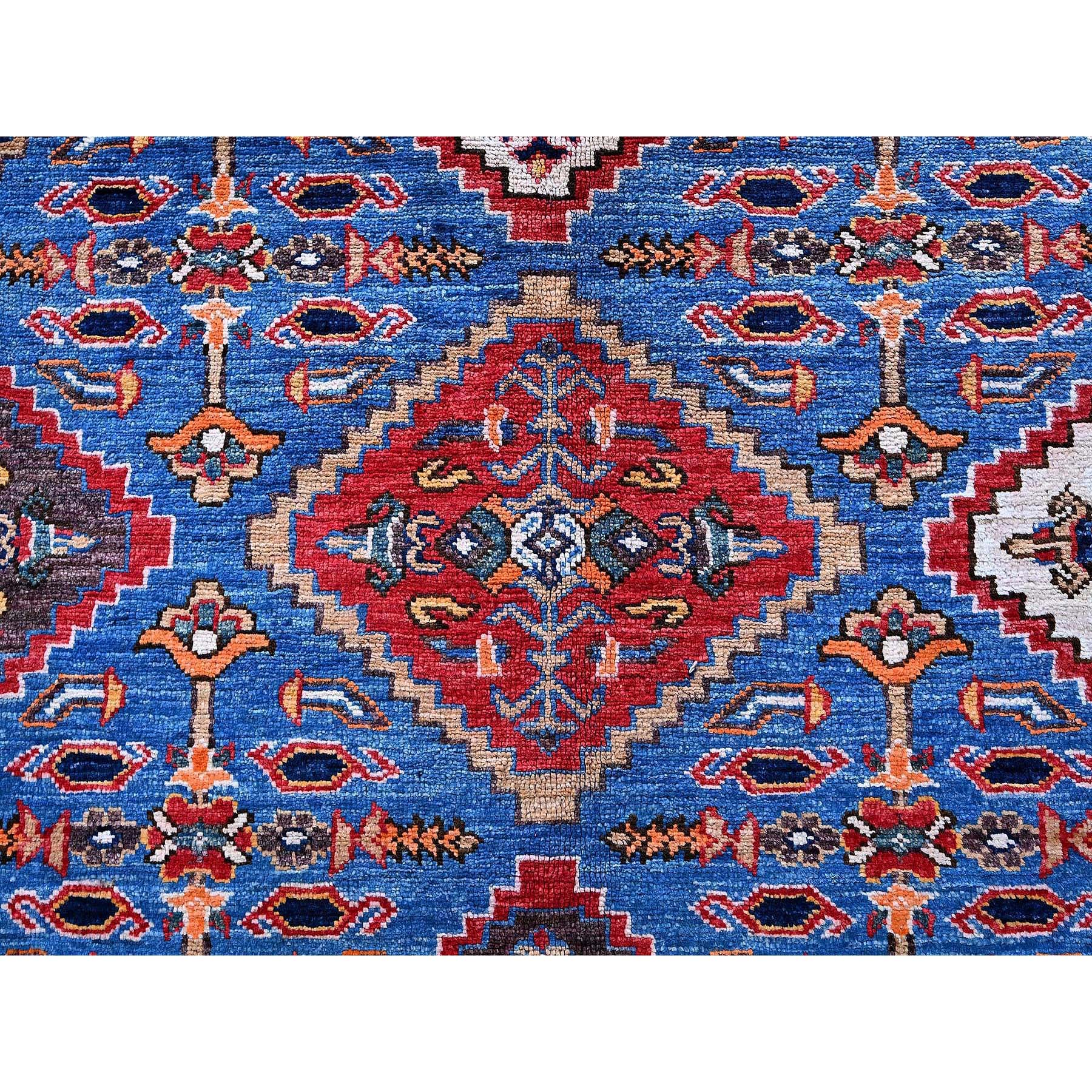 6'1"x8'6" Bayern Blue, Afghan Ersari with Turkish Knot, Caucasian Design Revival, Densely Woven, Vegetable Dyes, Hand Knotted, Soft and Shiny Wool, Oriental Rug Sh577