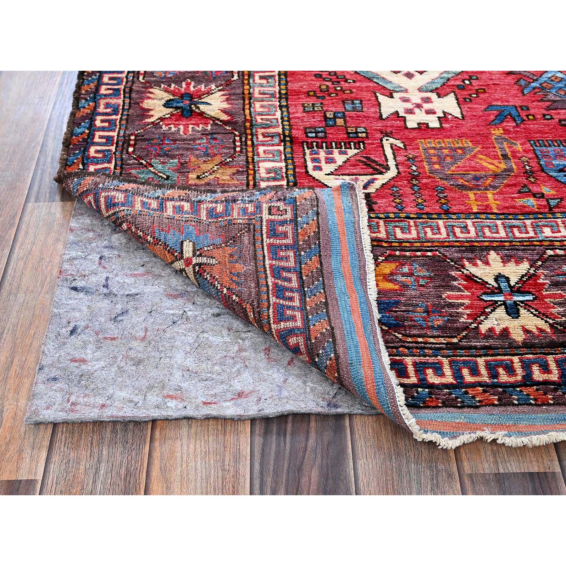 6'2"x8'3" Colorful, Afghan Ersari with Turkish Knot, Caucasian Design Revival, Ancient Bird Figurines, Vegetable Dyes, Densely Woven, Hand Knotted, Soft Wool, Oriental Rug Sh578