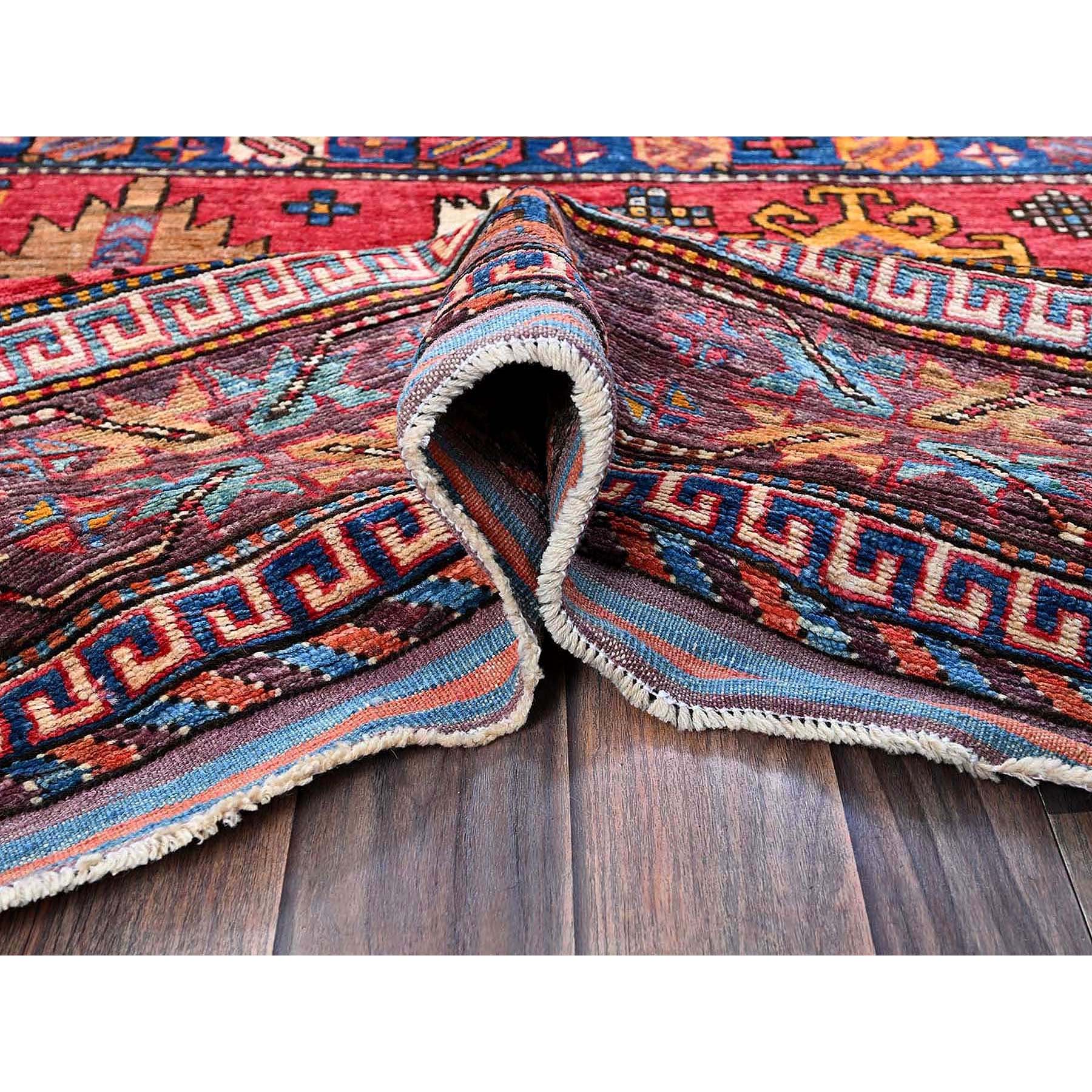6'2"x8'3" Colorful, Afghan Ersari with Turkish Knot, Caucasian Design Revival, Ancient Bird Figurines, Vegetable Dyes, Densely Woven, Hand Knotted, Soft Wool, Oriental Rug Sh578