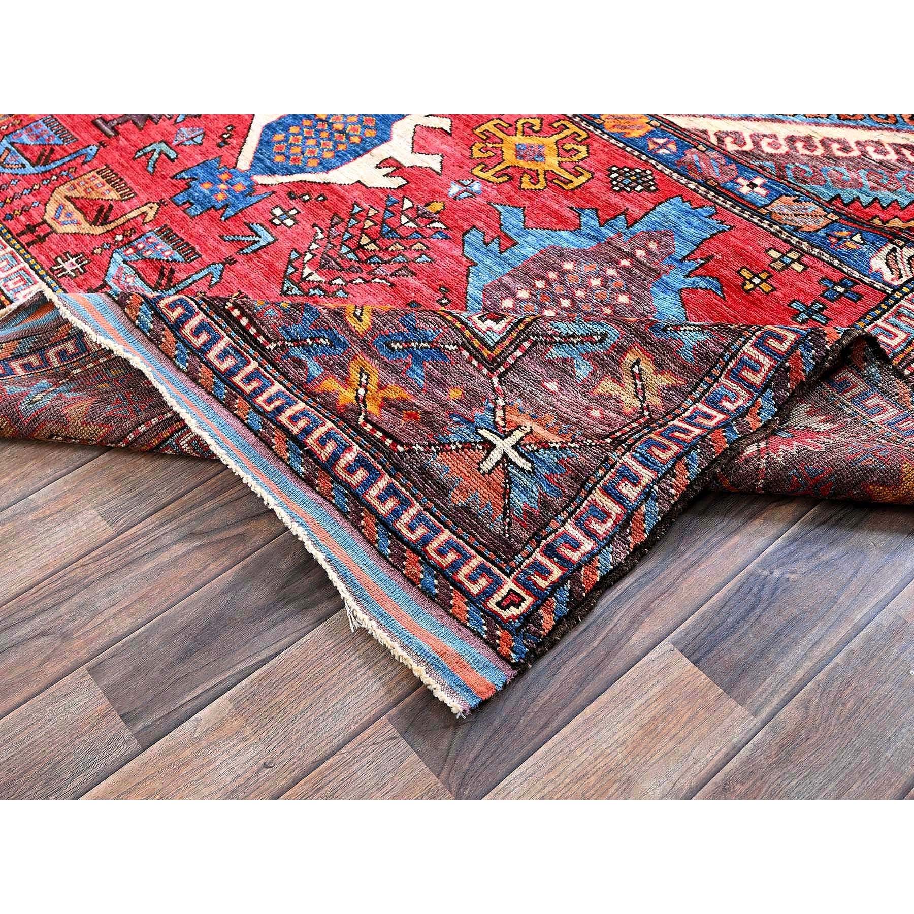 6'2"x8'3" Colorful, Afghan Ersari with Turkish Knot, Caucasian Design Revival, Ancient Bird Figurines, Vegetable Dyes, Densely Woven, Hand Knotted, Soft Wool, Oriental Rug Sh578