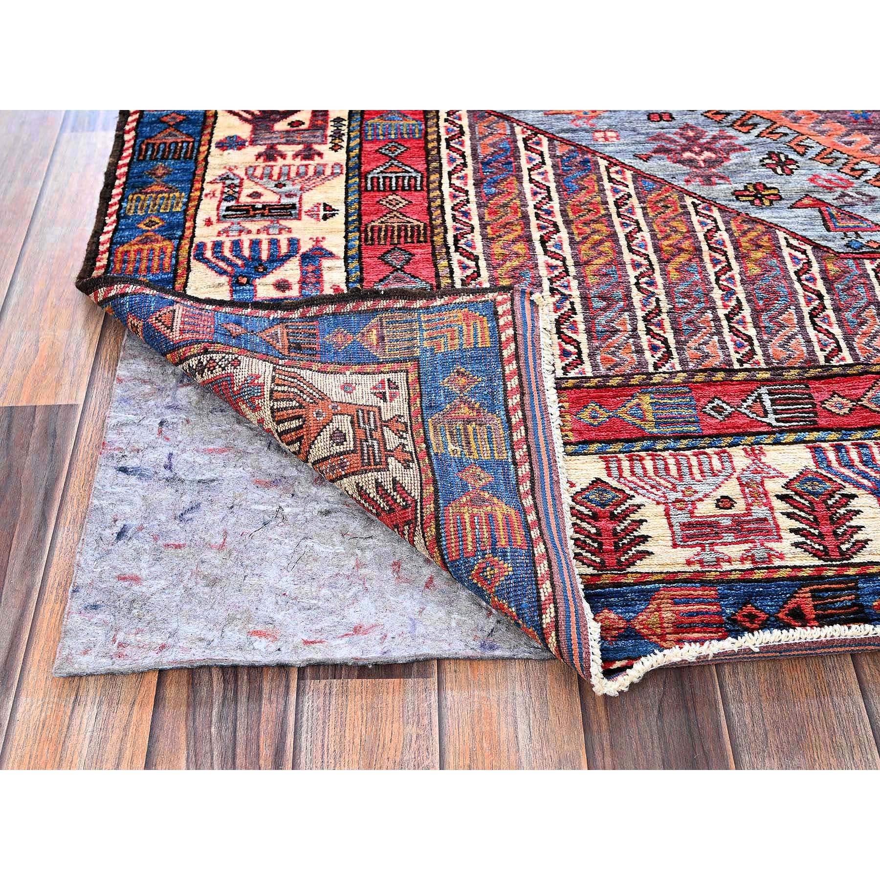 6'1"x8'4" Dusk Purple, Afghan Ersari with Turkish Knot, Caucasian Design Revival, Ancient Bird Figurines, Vegetable Dyes, Hand Knotted, Soft and Velvety Wool, Oriental Rug Sh580