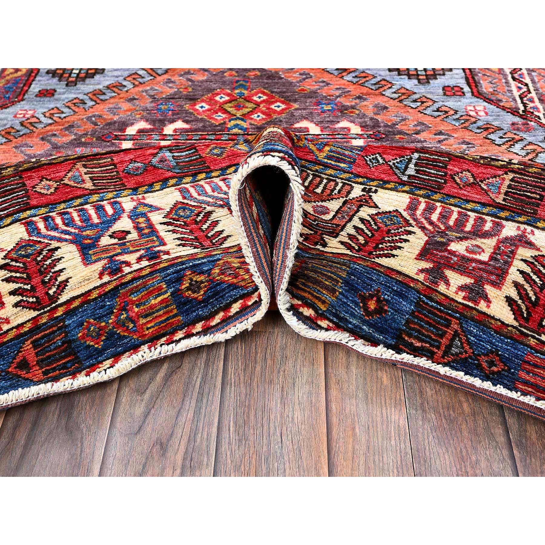 6'1"x8'4" Dusk Purple, Afghan Ersari with Turkish Knot, Caucasian Design Revival, Ancient Bird Figurines, Vegetable Dyes, Hand Knotted, Soft and Velvety Wool, Oriental Rug Sh580