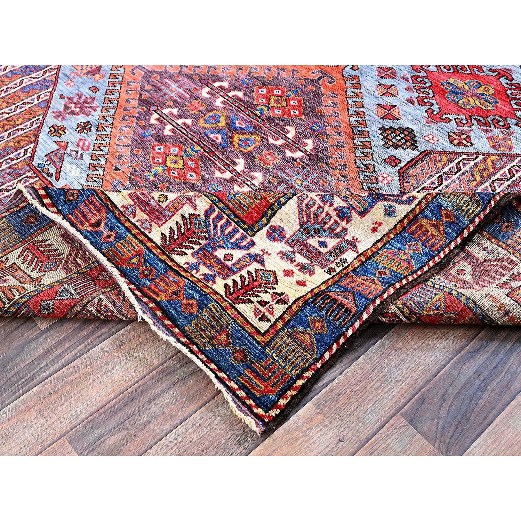 6'1"x8'4" Dusk Purple, Afghan Ersari with Turkish Knot, Caucasian Design Revival, Ancient Bird Figurines, Vegetable Dyes, Hand Knotted, Soft and Velvety Wool, Oriental Rug Sh580