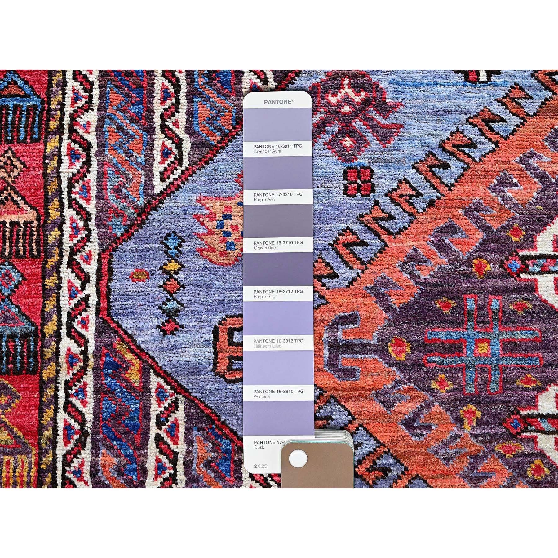 6'1"x8'4" Dusk Purple, Afghan Ersari with Turkish Knot, Caucasian Design Revival, Ancient Bird Figurines, Vegetable Dyes, Hand Knotted, Soft and Velvety Wool, Oriental Rug Sh580