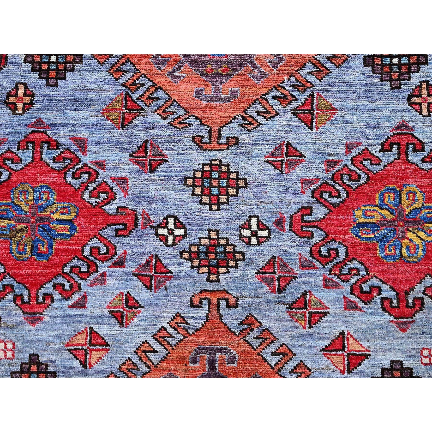 6'1"x8'4" Dusk Purple, Afghan Ersari with Turkish Knot, Caucasian Design Revival, Ancient Bird Figurines, Vegetable Dyes, Hand Knotted, Soft and Velvety Wool, Oriental Rug Sh580
